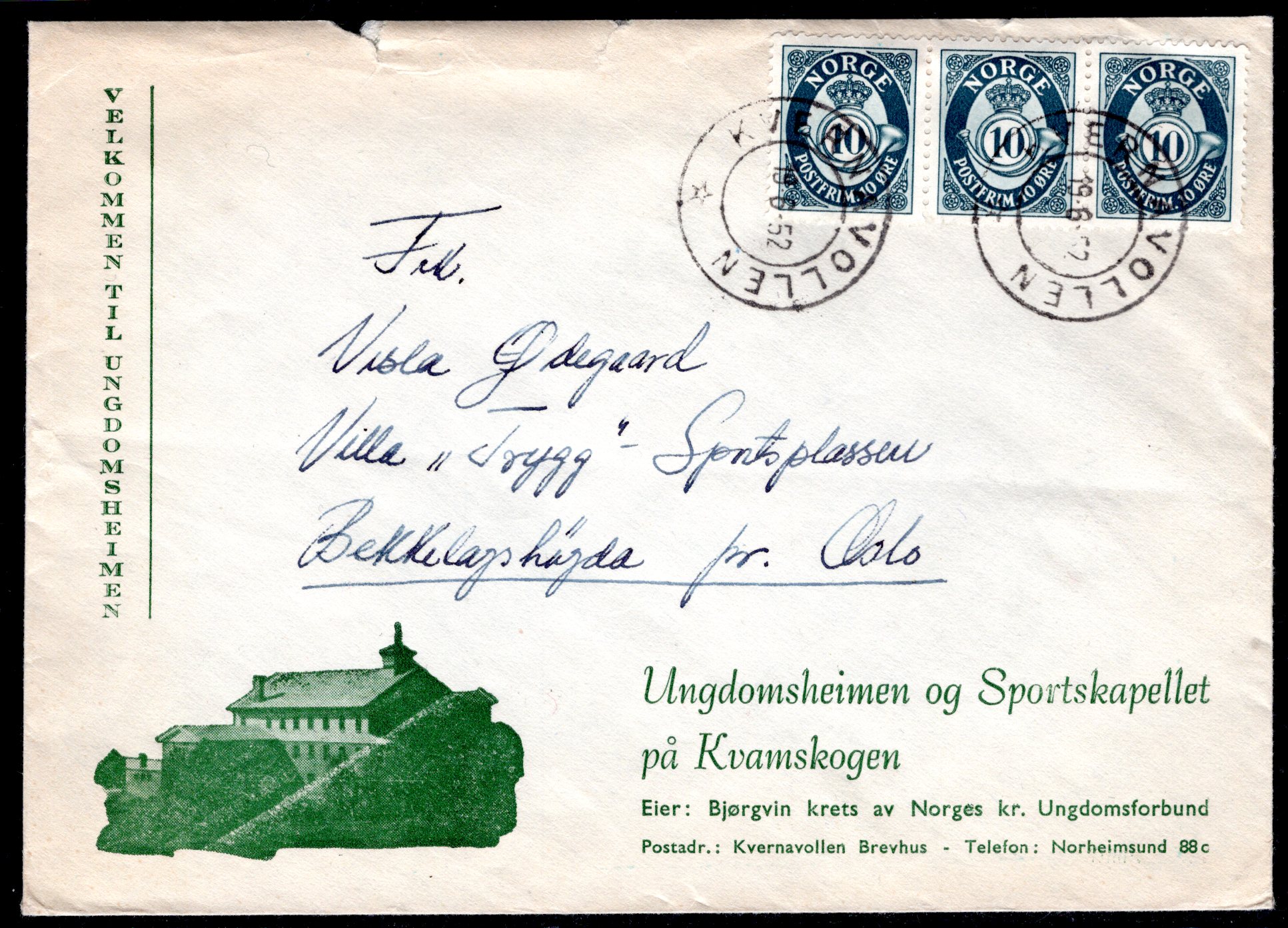 brev stemplet Kvernvollen 1952 se scan