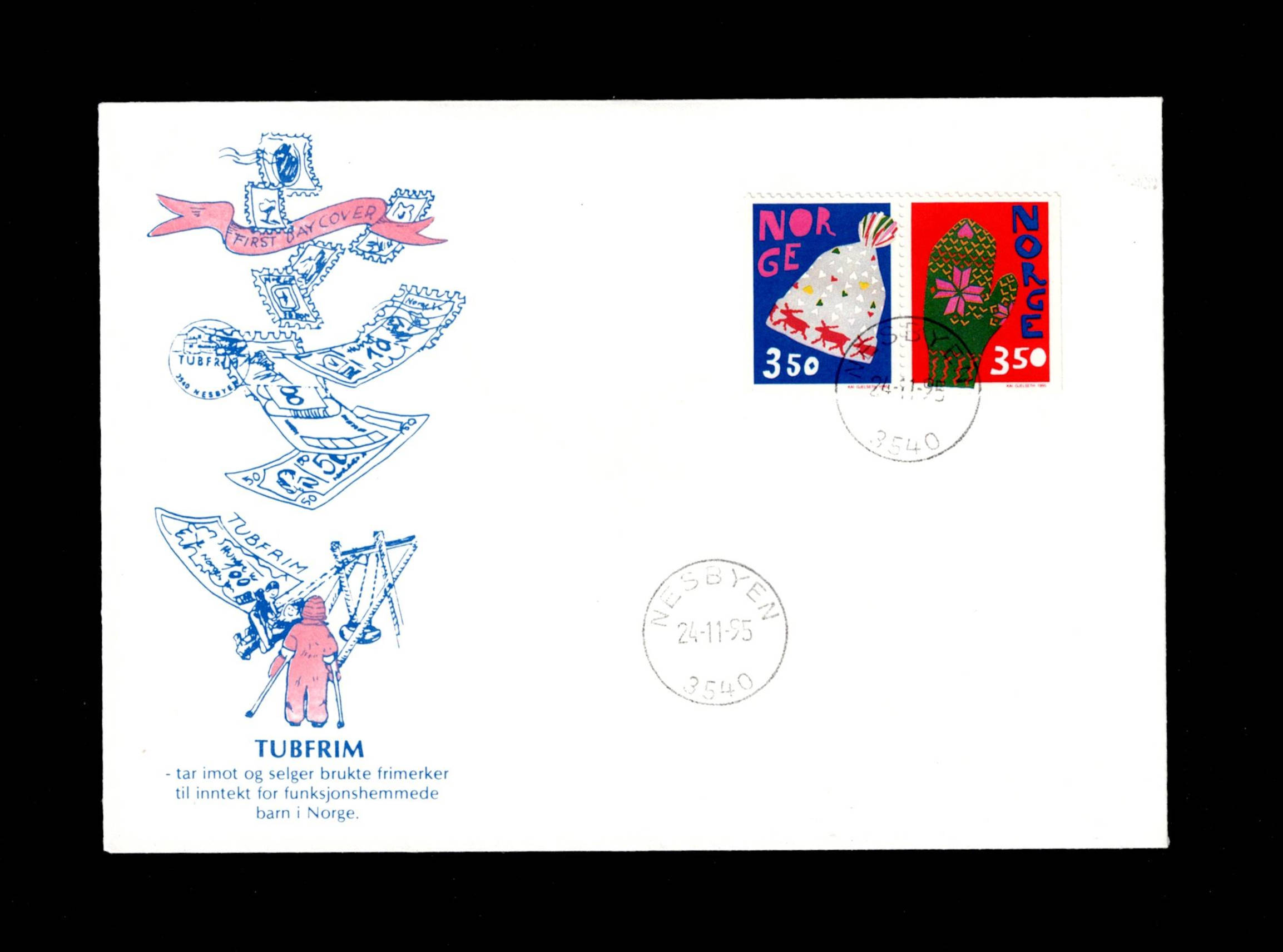 FDC 1995 NK1249-50 NESBYEN vignet Tubfrim