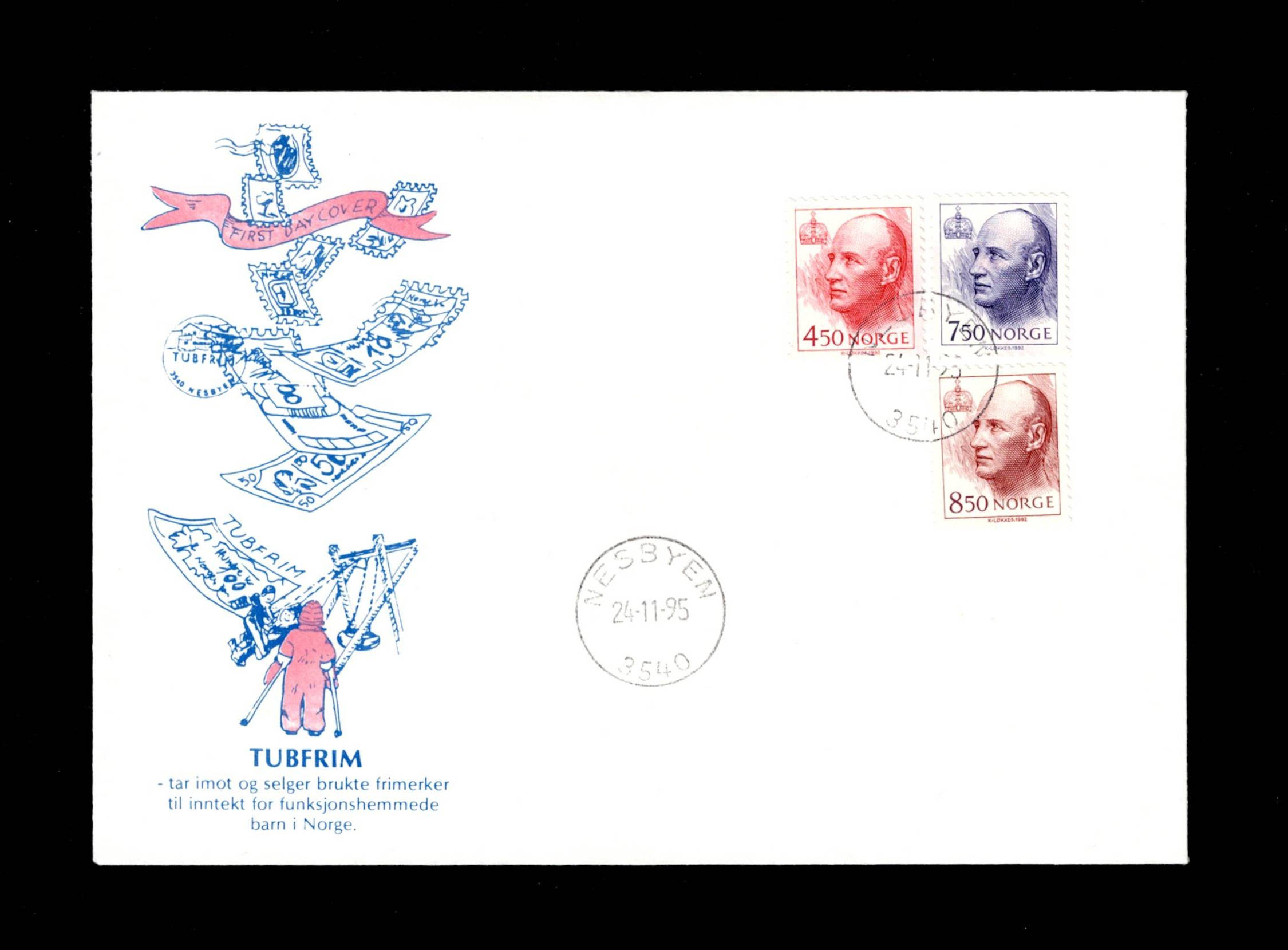 FDC 1995 NK1246-48 NESBYEN vignet Tubfrim