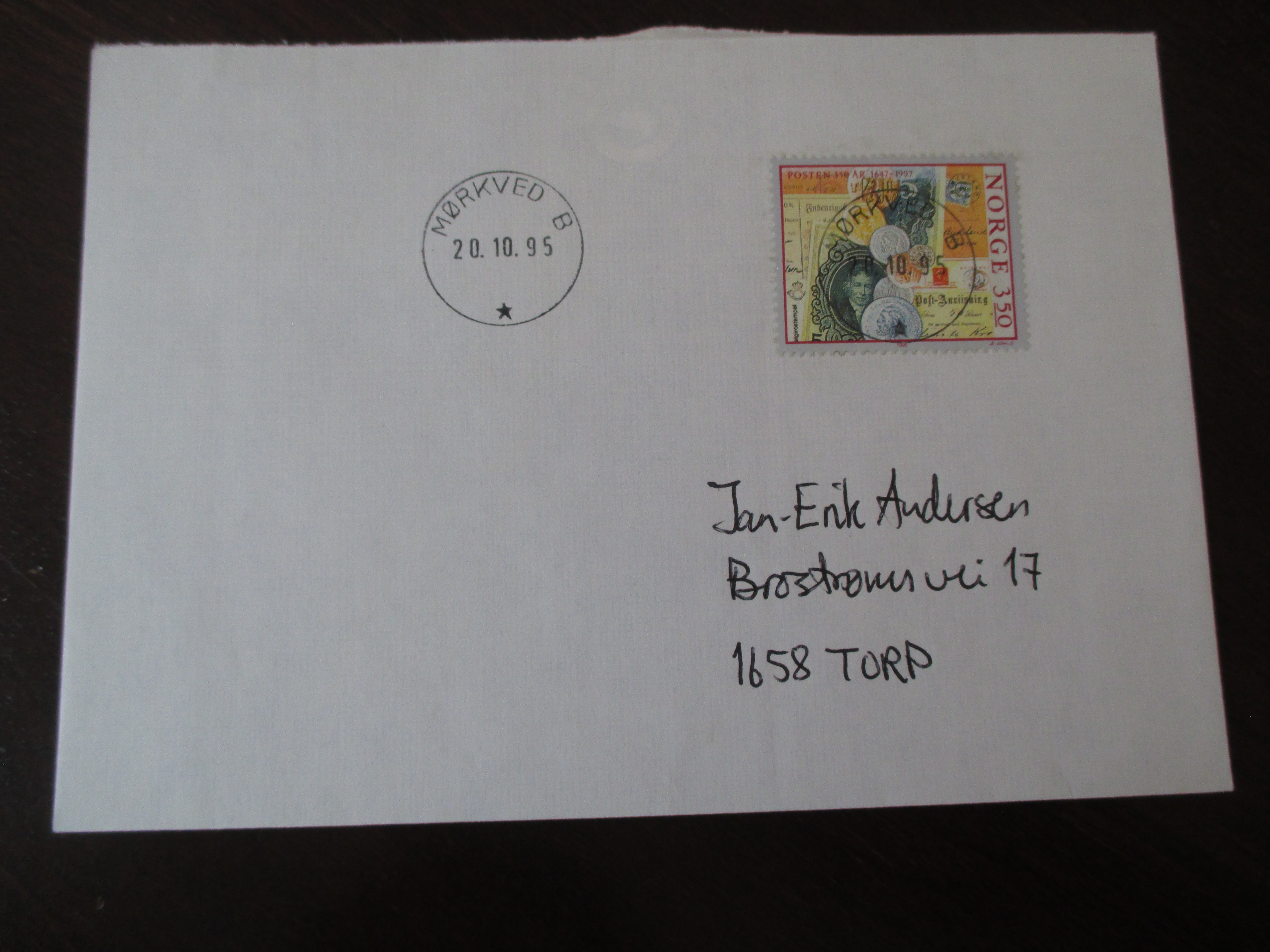 Brev st. Mørkved B 20.10.1995. (I24-stjerne)