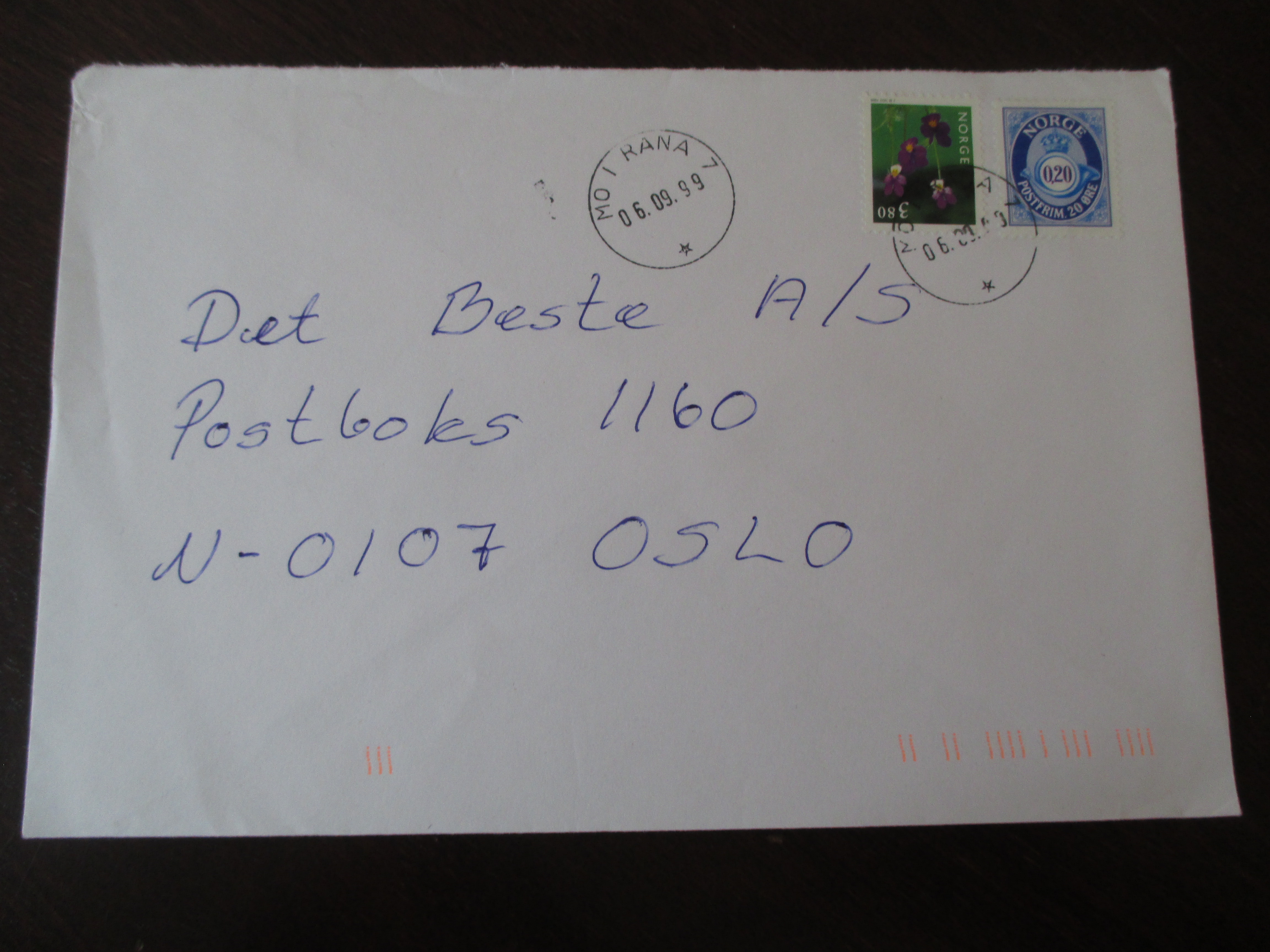 Brev st. Mo i Rana 7 06.09.1999. (I24-stjerne)