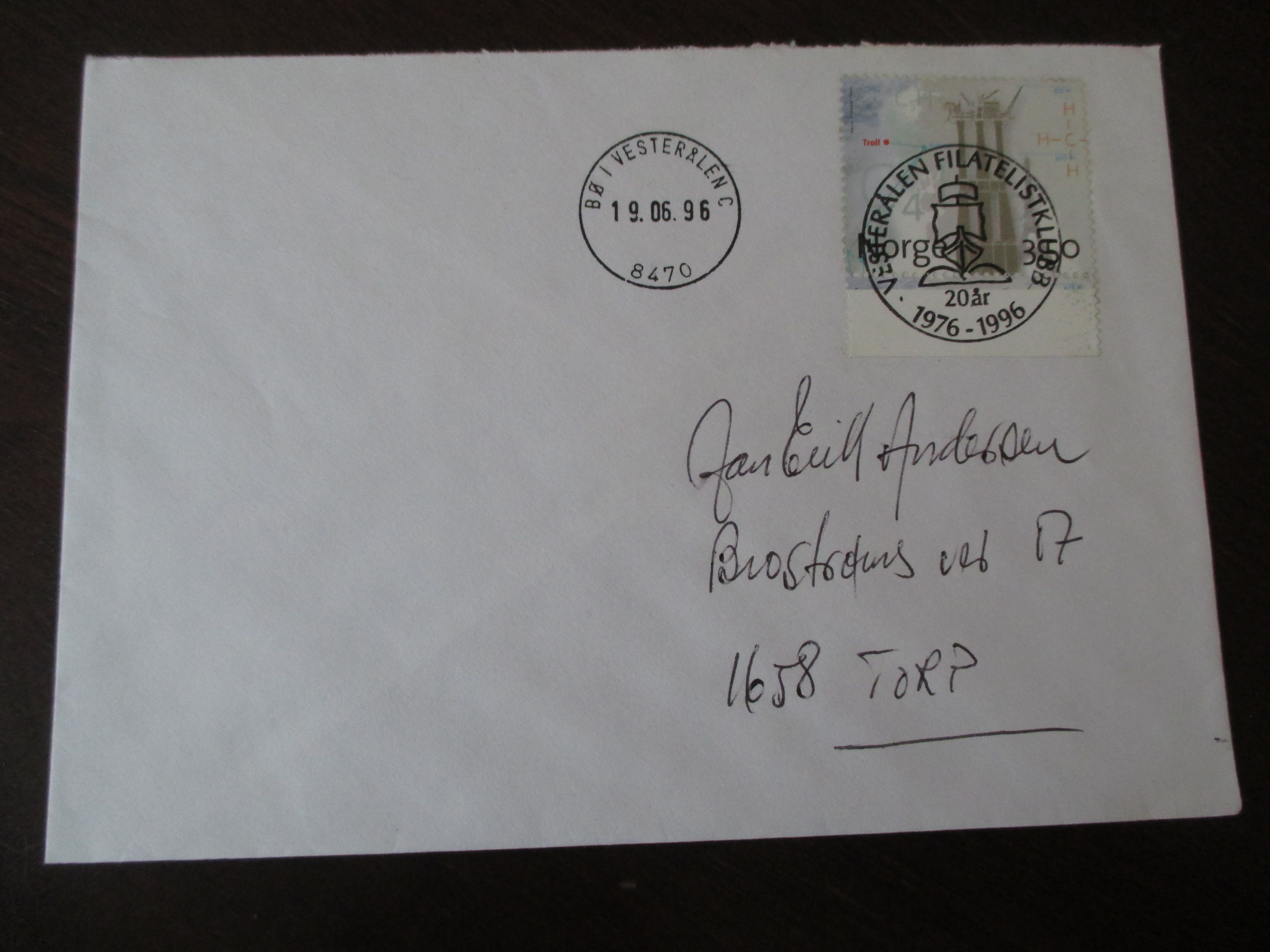 Brev st. Bø i Vesterålen C 19.06.1996 + Vesterålen Filatelistklubb.