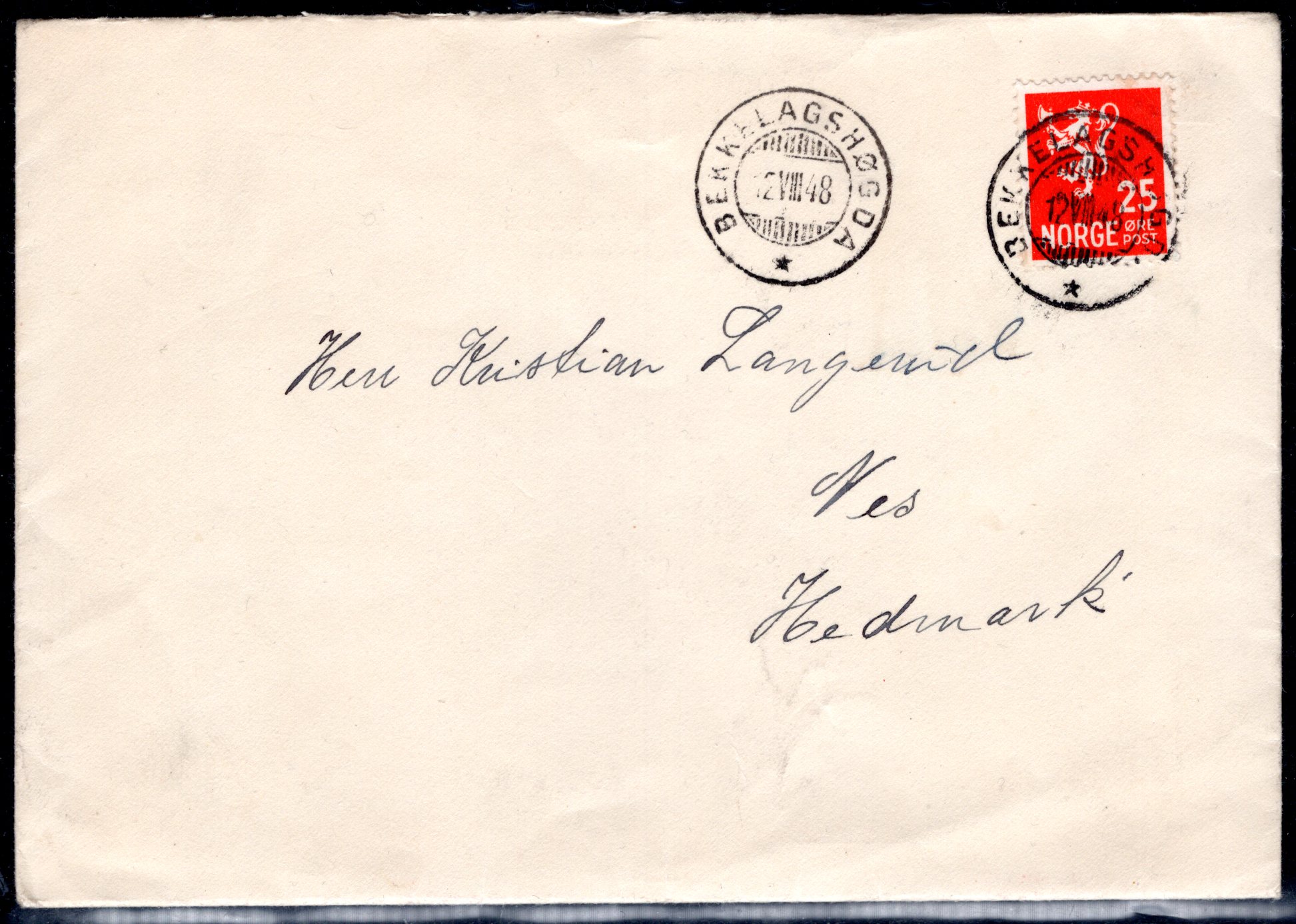 brev stemplet Bekkelagshøgda 1948 se scan