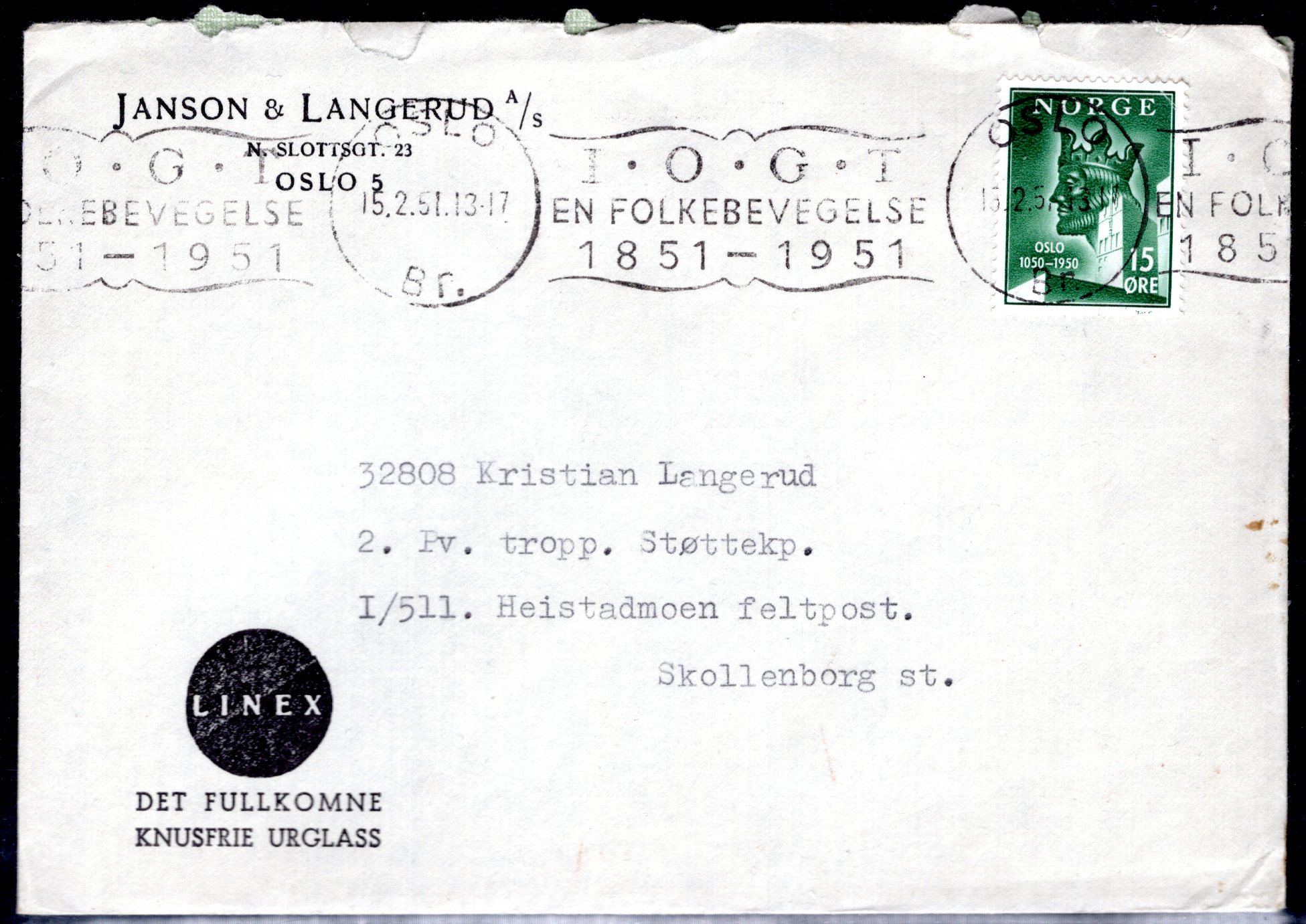 firmabrev tekststemplet Oslo 1951 se scan