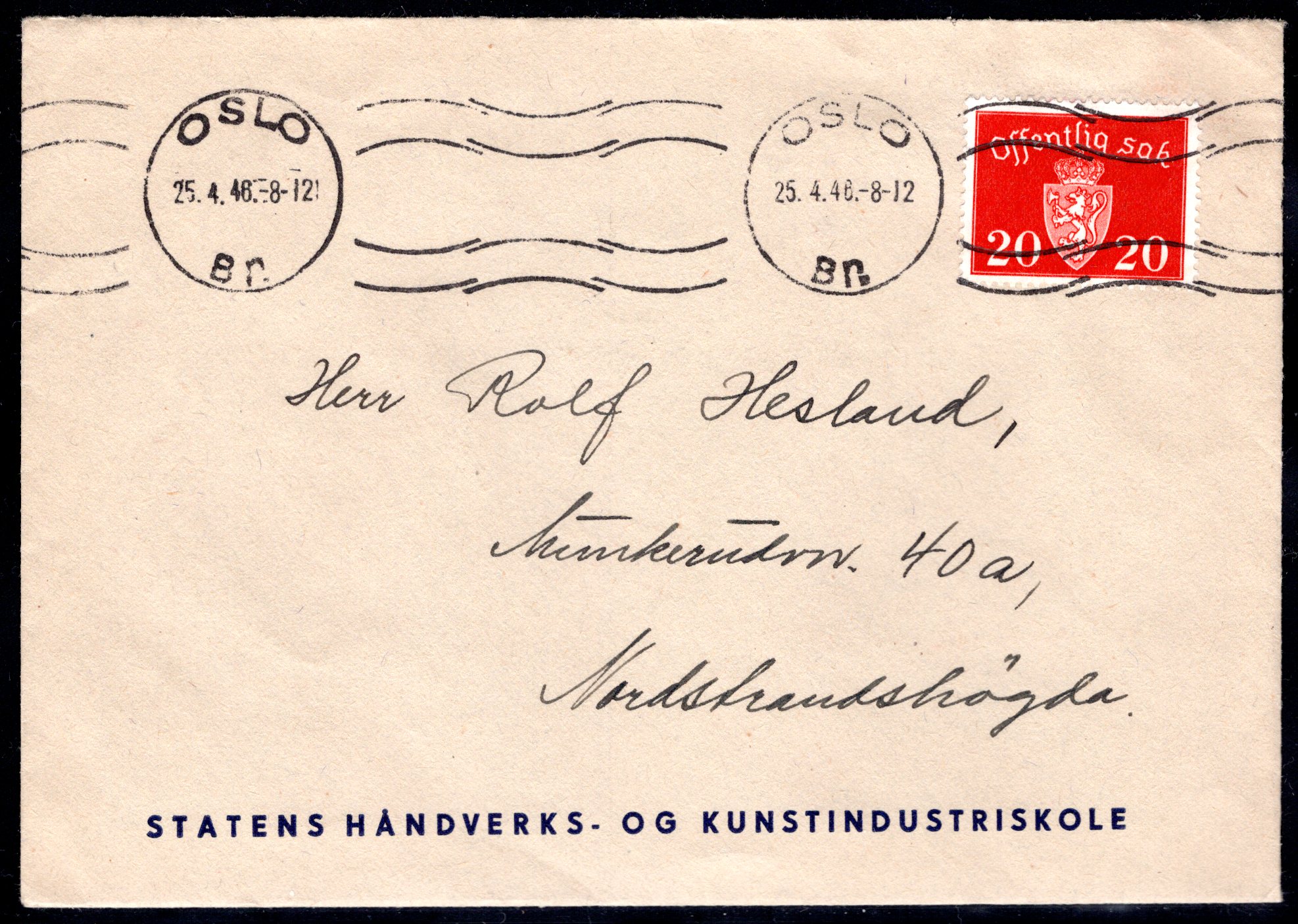 Tjenestebrev stemplet Oslo 1946 se scan