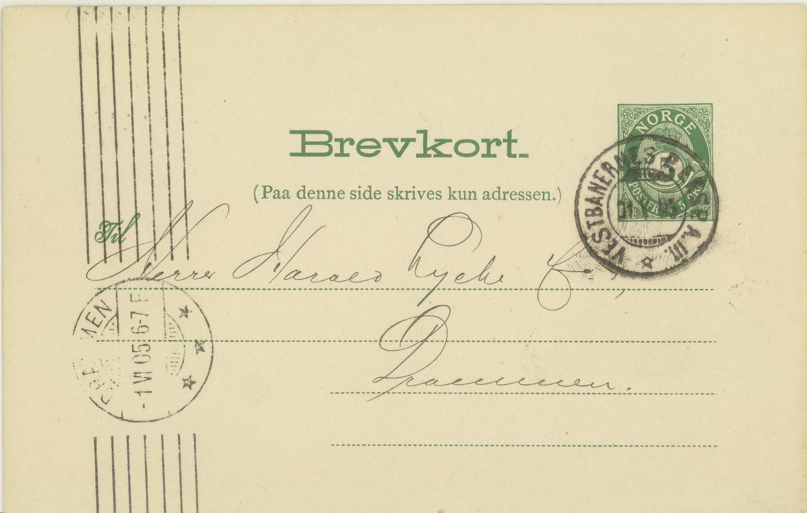 BK 56 - Pent brevkort, stemplet  VESTBANERNES P.EKSP. A. III / * / 01 V 05