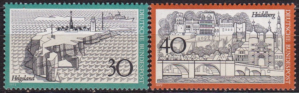 BRD 1972. Michel # 746-747. Heligoland og Heidelberg. Postfrisk serie