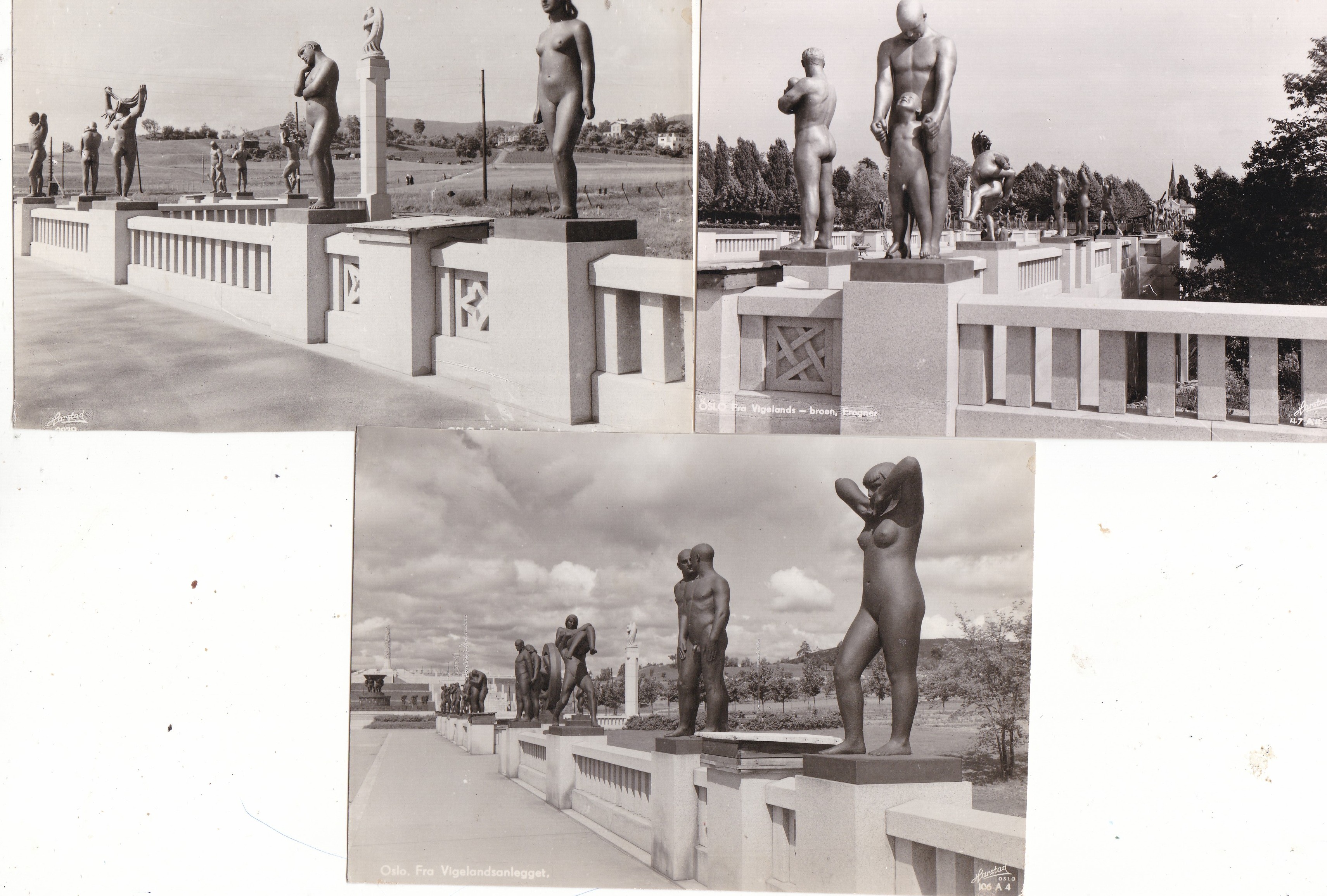 Oslo. Vigelandsanlegget med statuer: 3 forskjellige kort