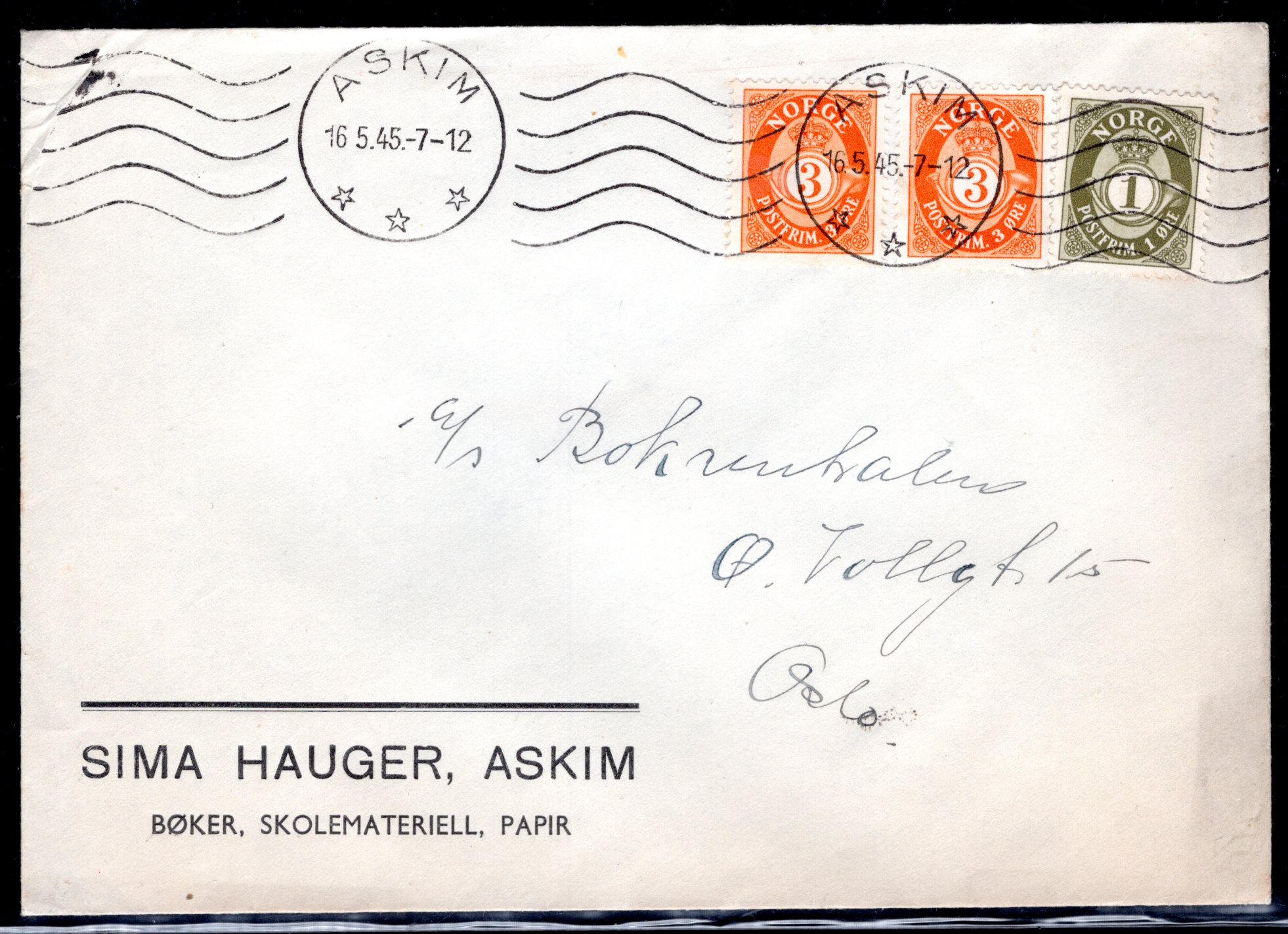 Firmabrev stemplet Askim 1945 se scan