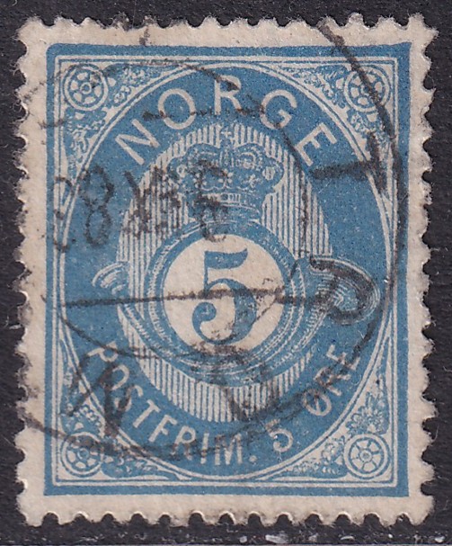 Nk 24IIIba 5 øre skravert posthorn 1877/78