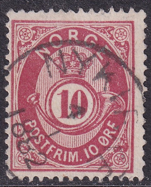 Nk 25Ix 10 øre skravert posthorn 1877/78 – Nykirke
