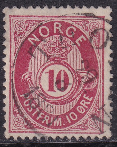 Nk 25II 10 øre skravert posthorn 1877/78 Thoten (grad 6)