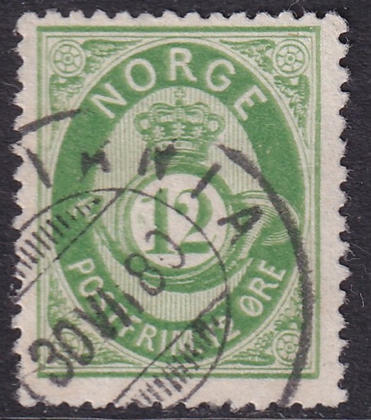 Nk 26. 12 øre skravert posthorn 1877/78