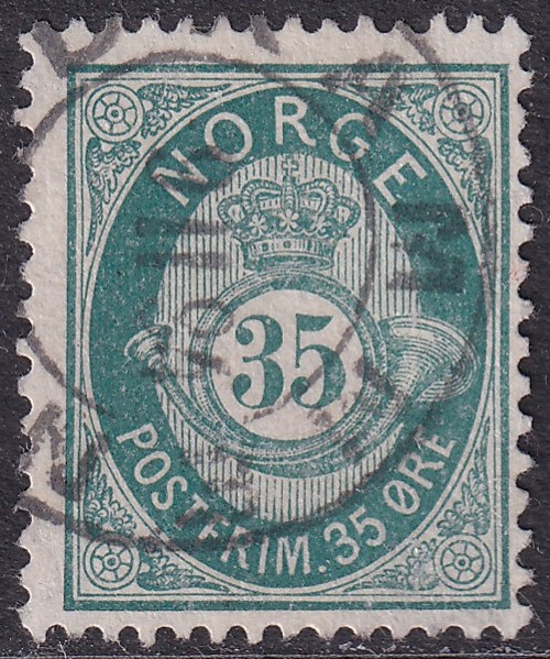 Nk 29b 35 øre skravert posthorn 1877/78