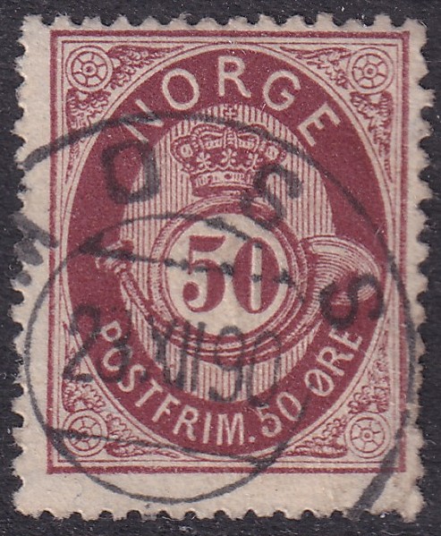 Nk 30. 50 øre skravert posthorn 1877/78