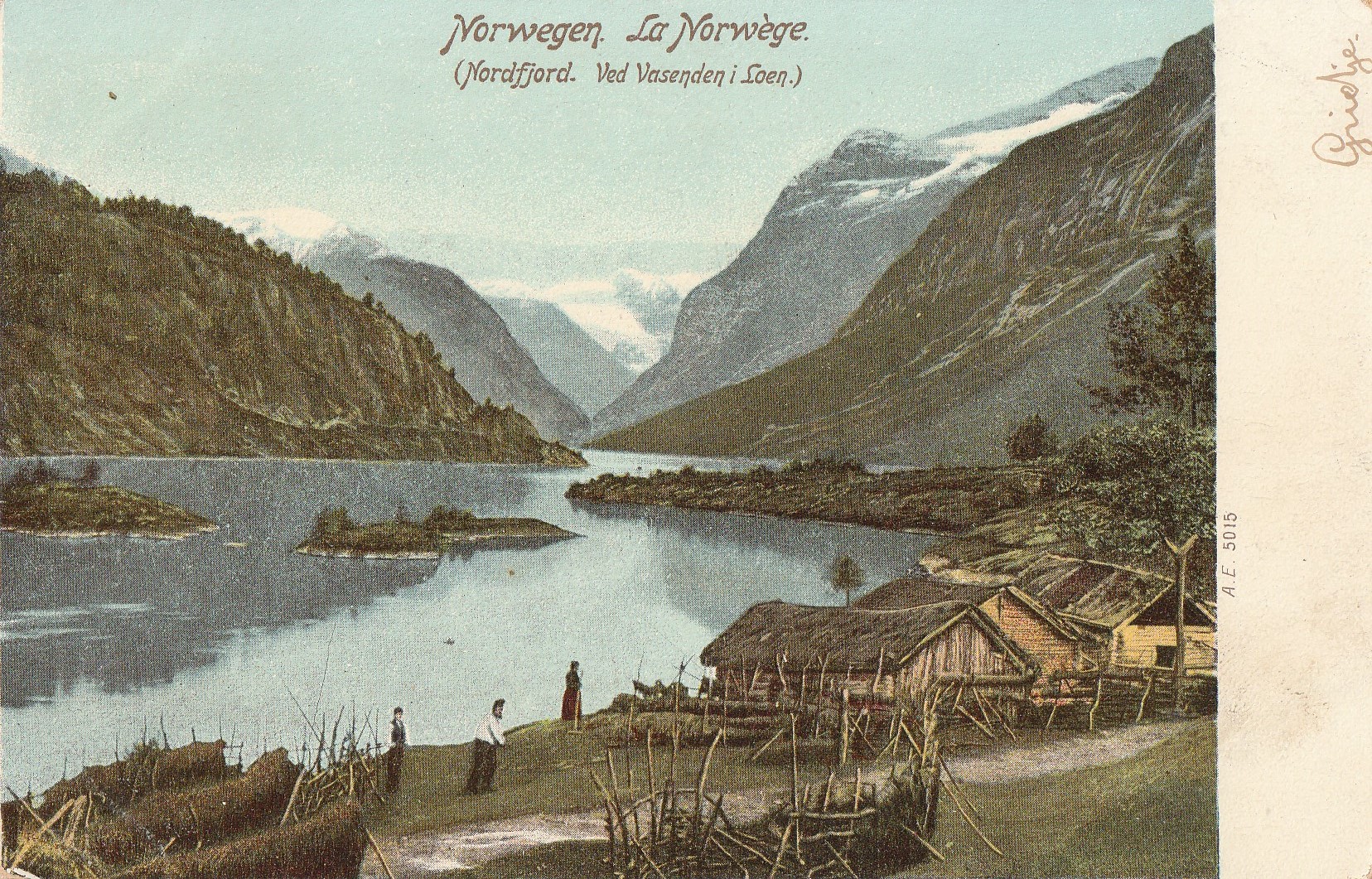 Gammelt Brevkort fra Nordfjord . Vassenden i Loen . A.E  5015 Pst Små