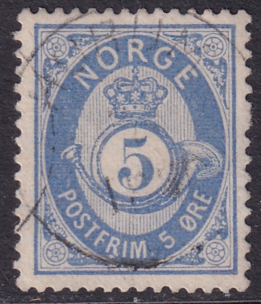 Nk 35. 5 øre skravert posthorn 1879/82 Hurum