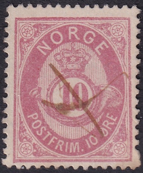 Nk 36. 10 øre skravert posthorn 1879/82