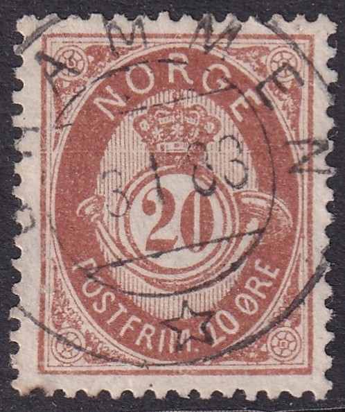 Nk 39. 20 øre posthorn 1882/83