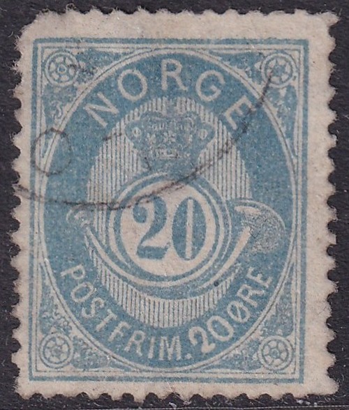 Nk 40IIbyY. 20 øre posthorn 1882/83 - st. vm