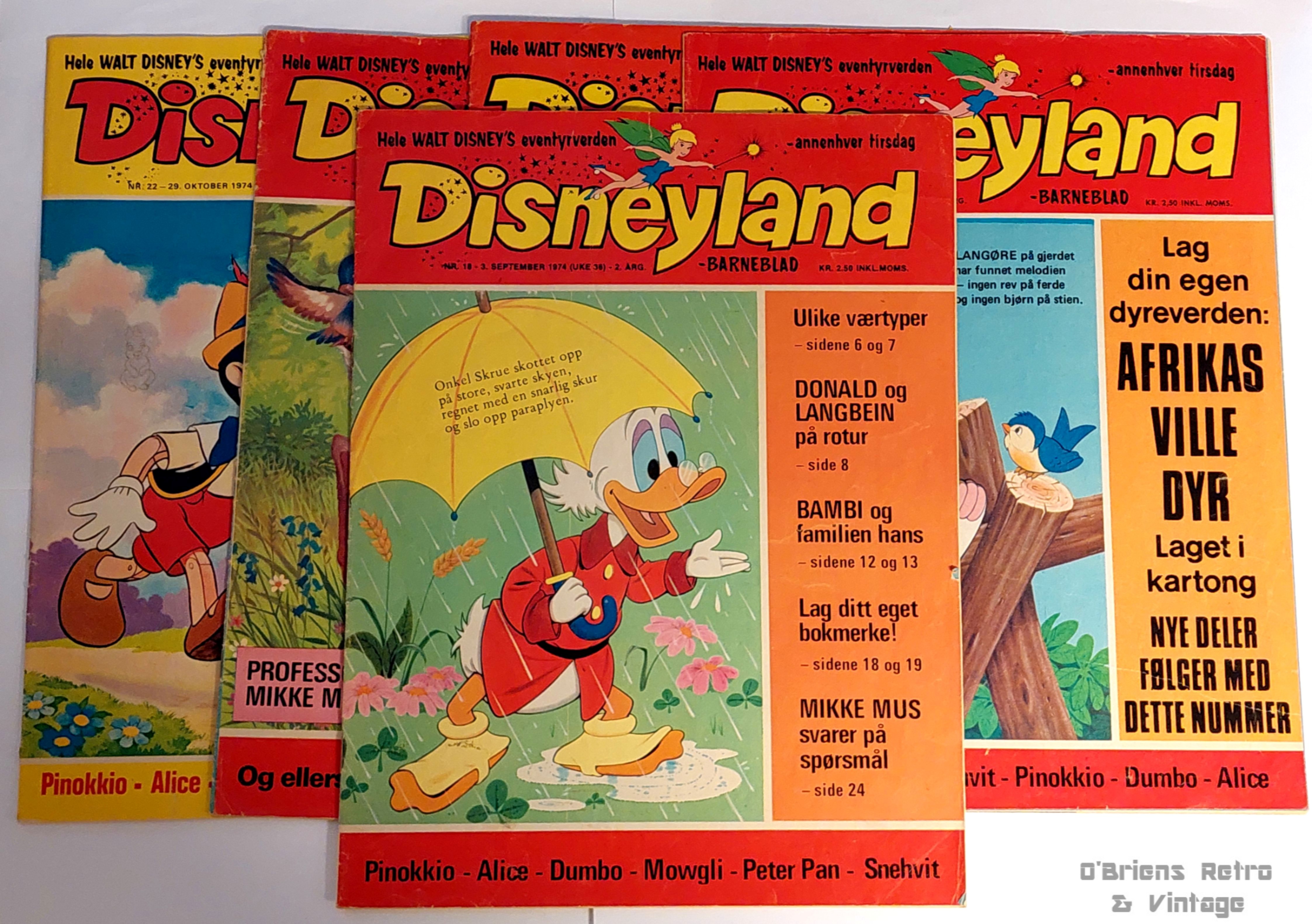 Disneyland barneblad - 1973-1974 - Liten lot med 5 blader!