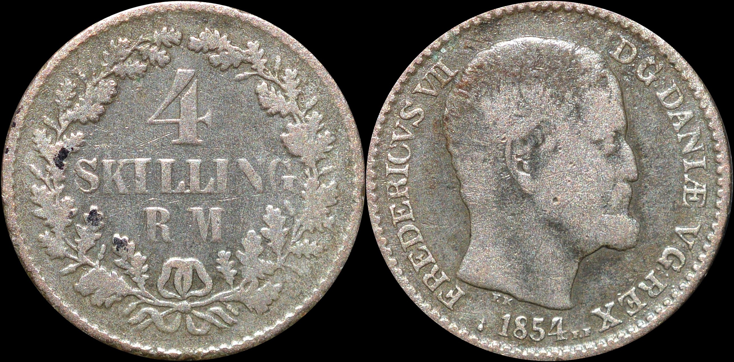 NorCollect:  Danmark 4 Skilling 1854  Sølv