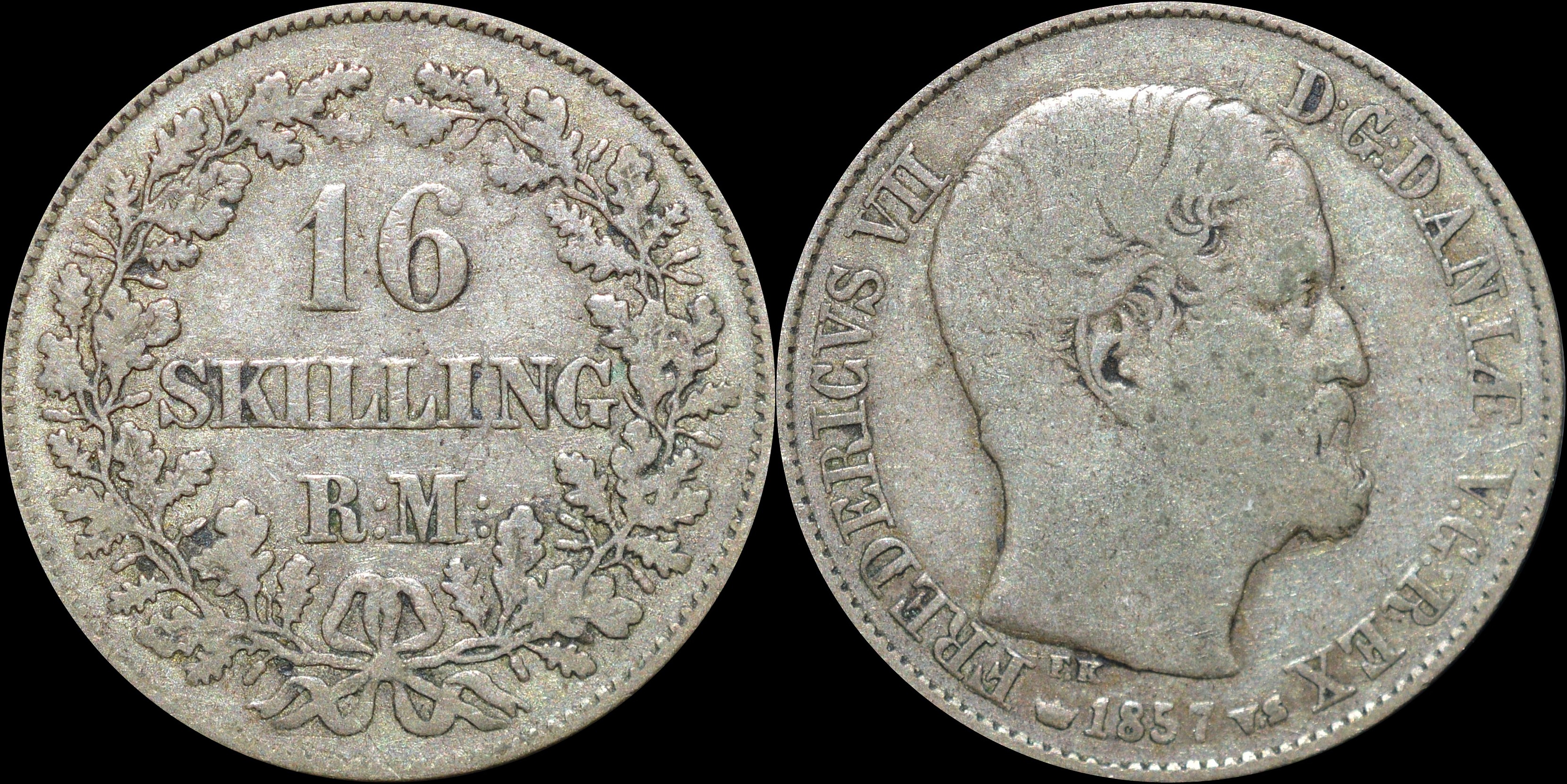 NorCollect:   Danmark 16 Skilling 1857  Sølv