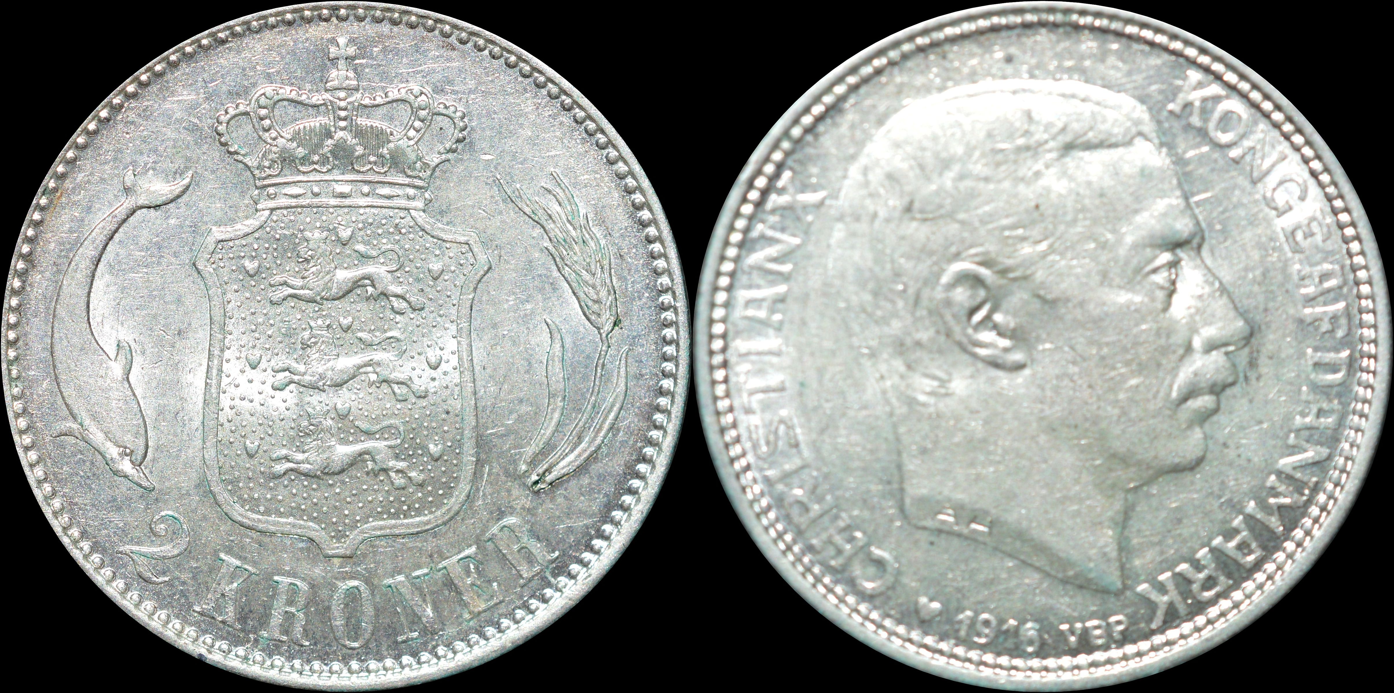 NorCollect:   Danmark 2 Kroner 1916  Sølv