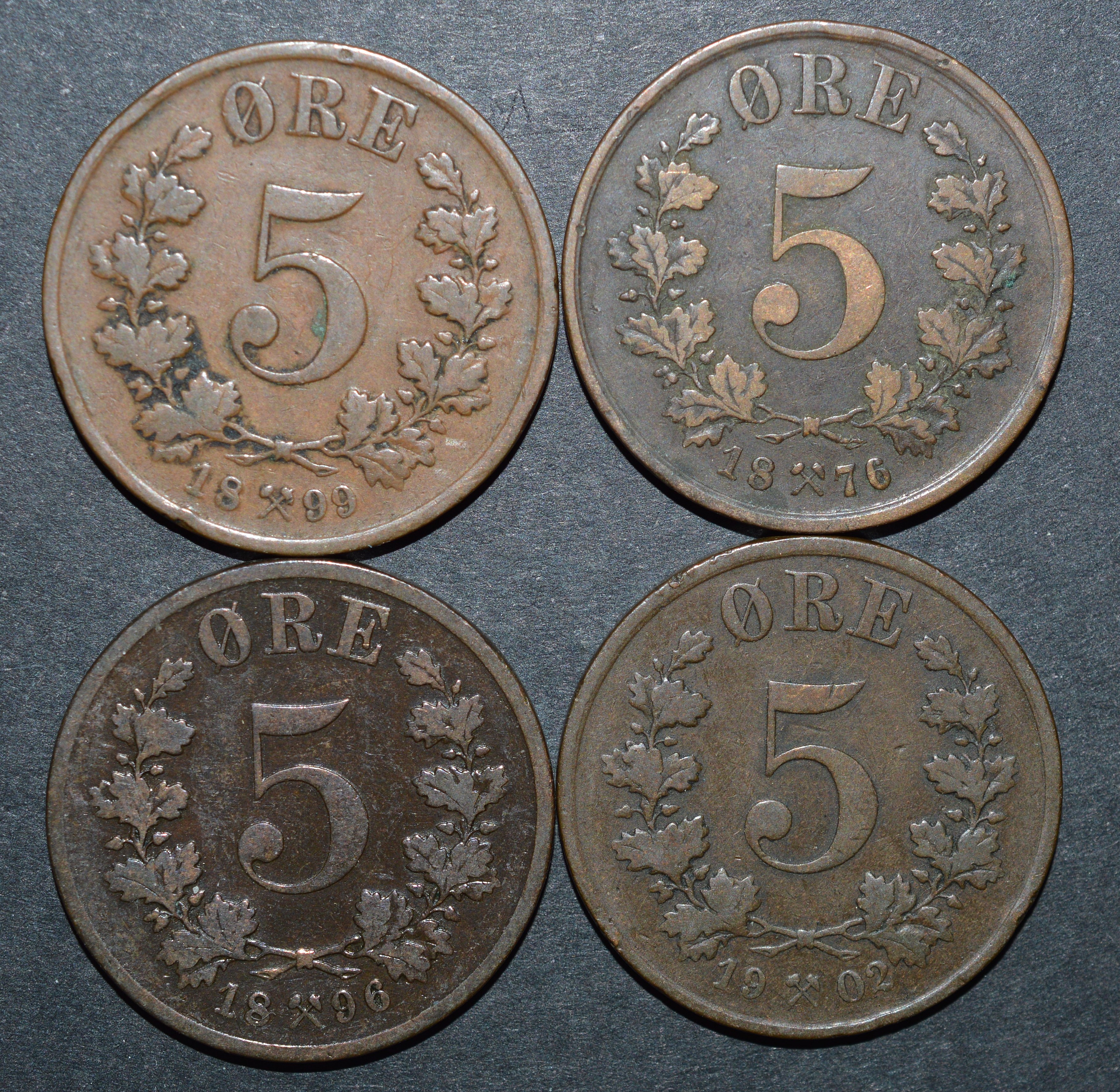 NorCollect:  4 x 5 Øre 1876-1902