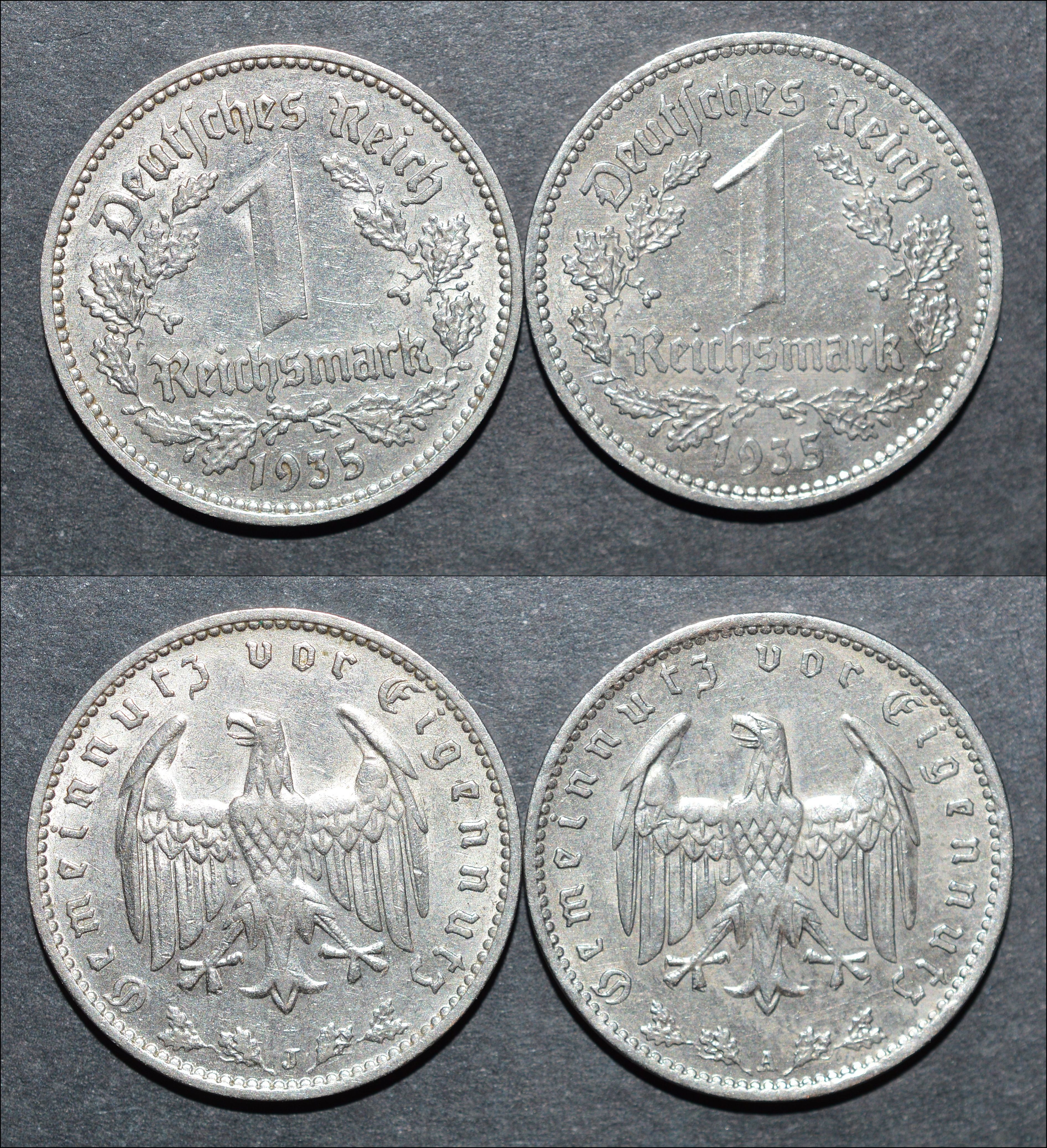 NorCollect:  Tyskland 2 x 1 Mark 1935 A-J