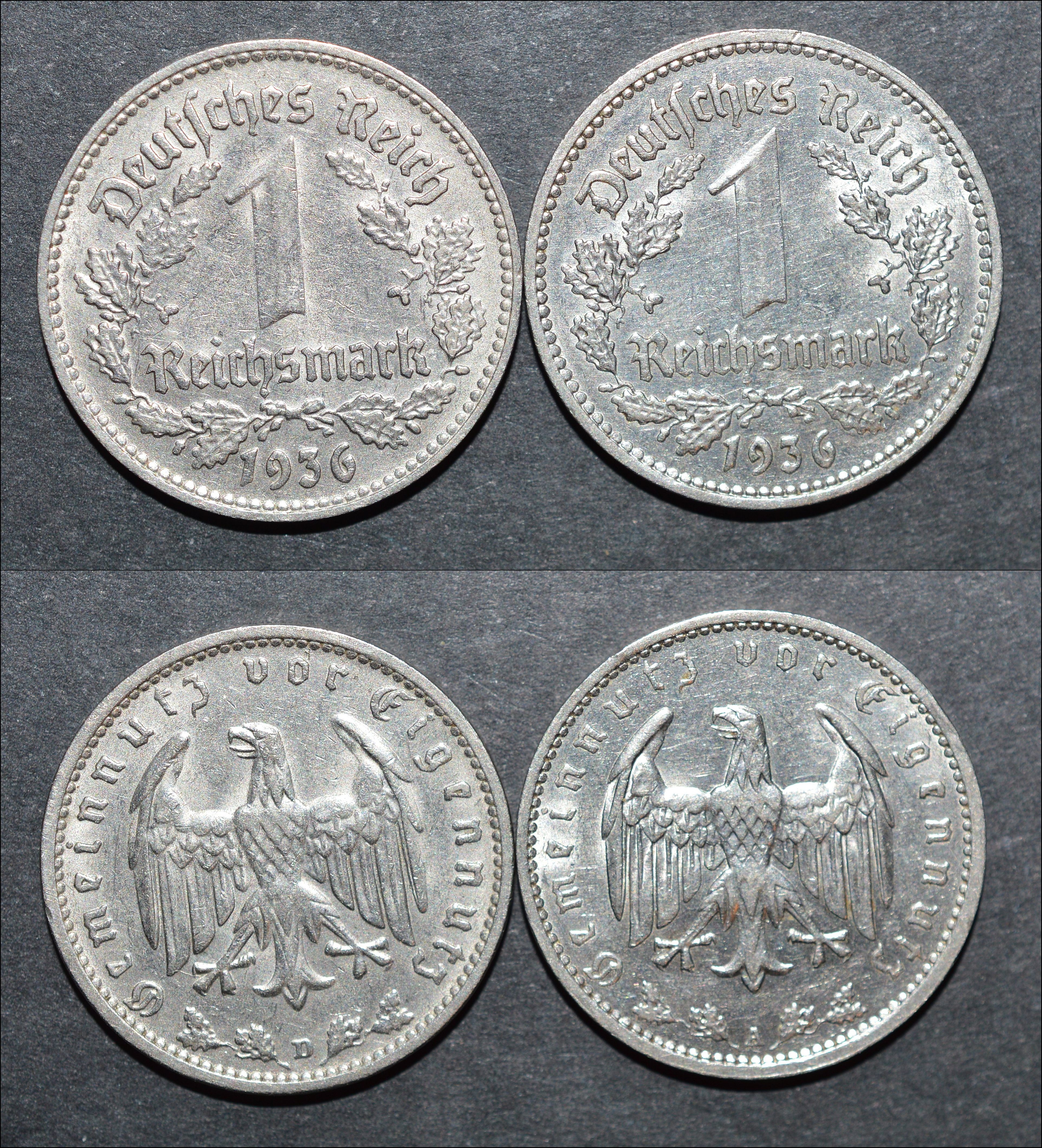 NorCollect:  Tyskland 2 x 1 Mark 1936 A-D