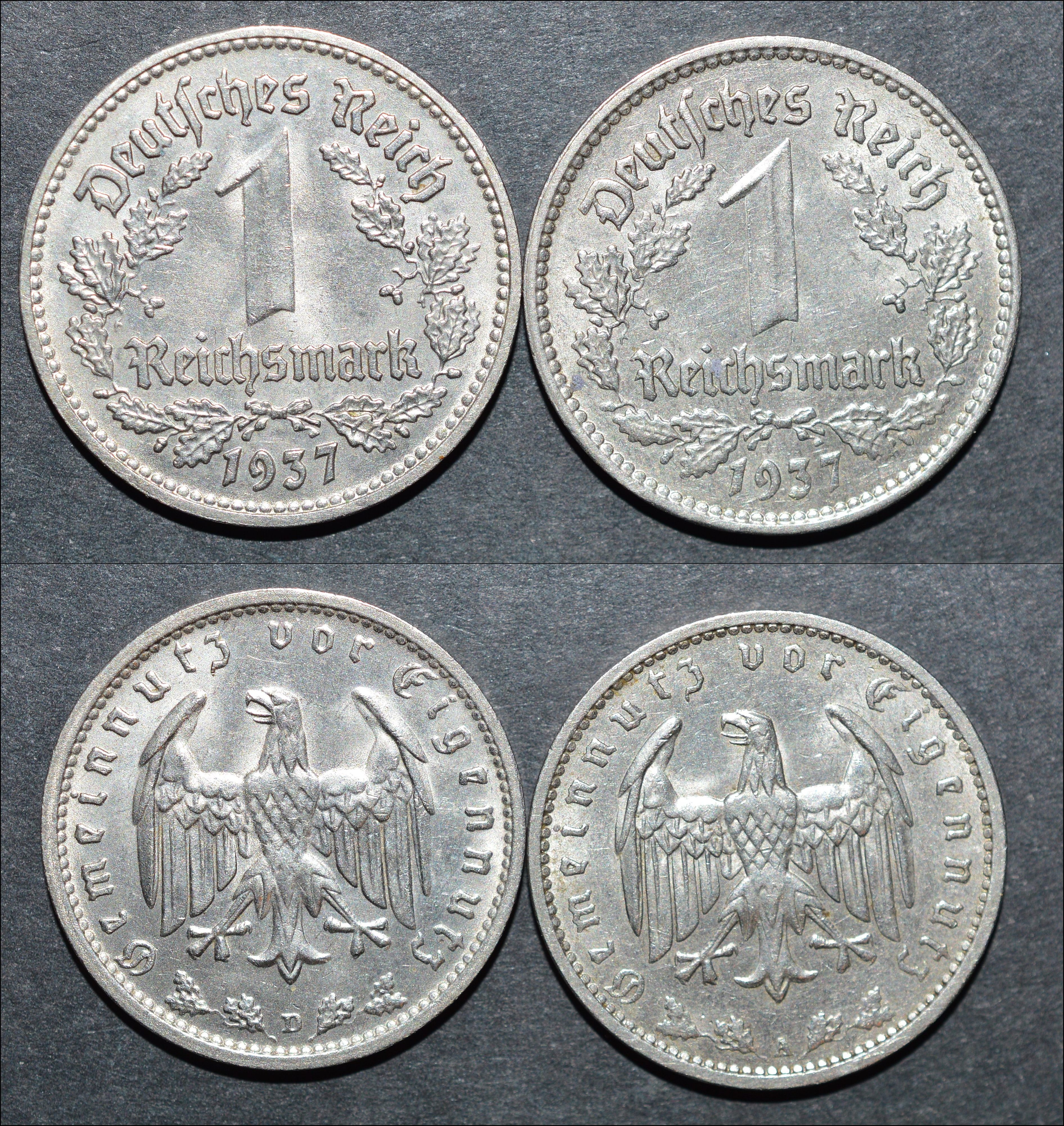 NorCollect:  Tyskland 2 x 1 Mark 1937 A-D