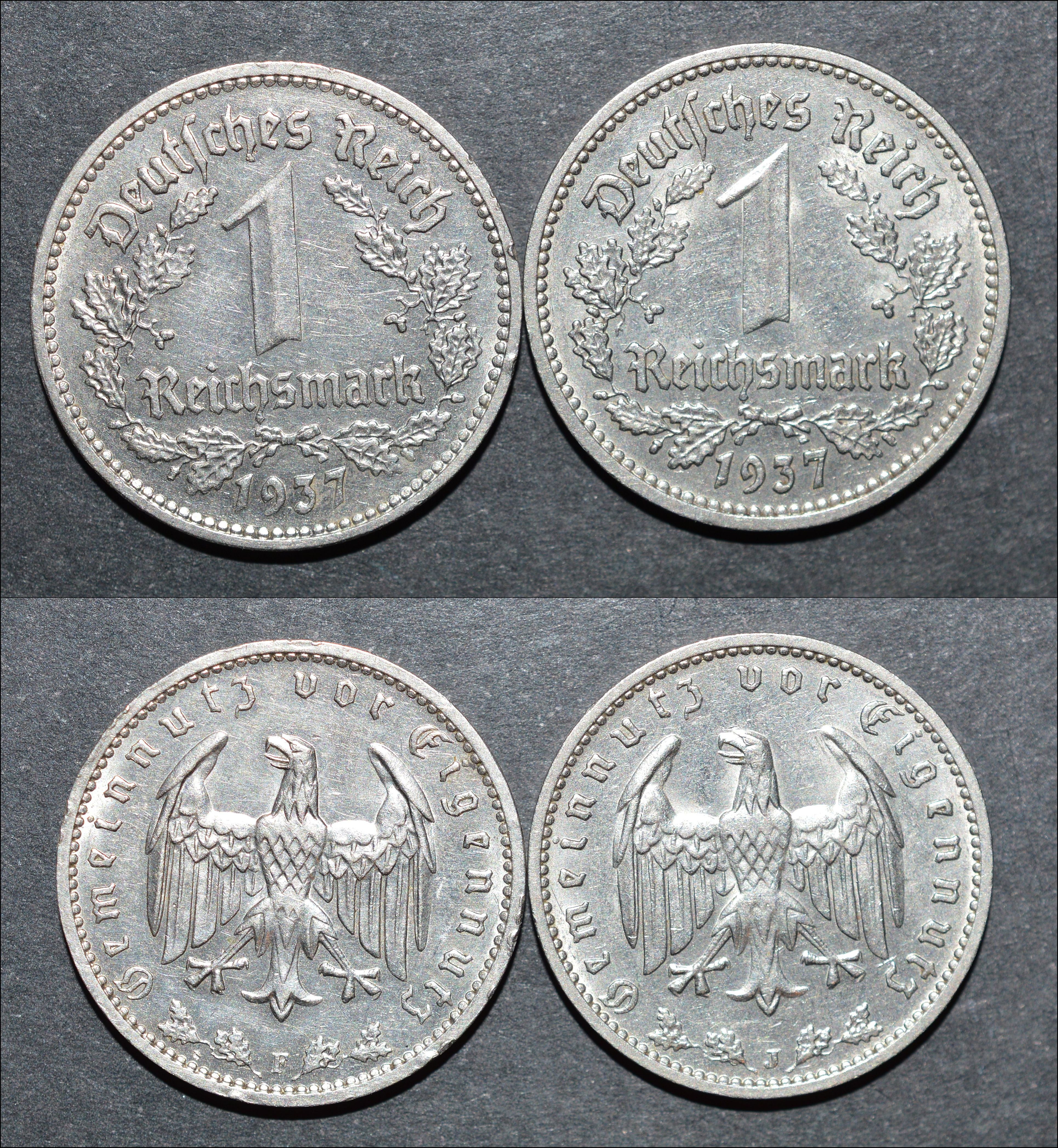 NorCollect:  Tyskland 2 x 1 Mark 1937 F-J