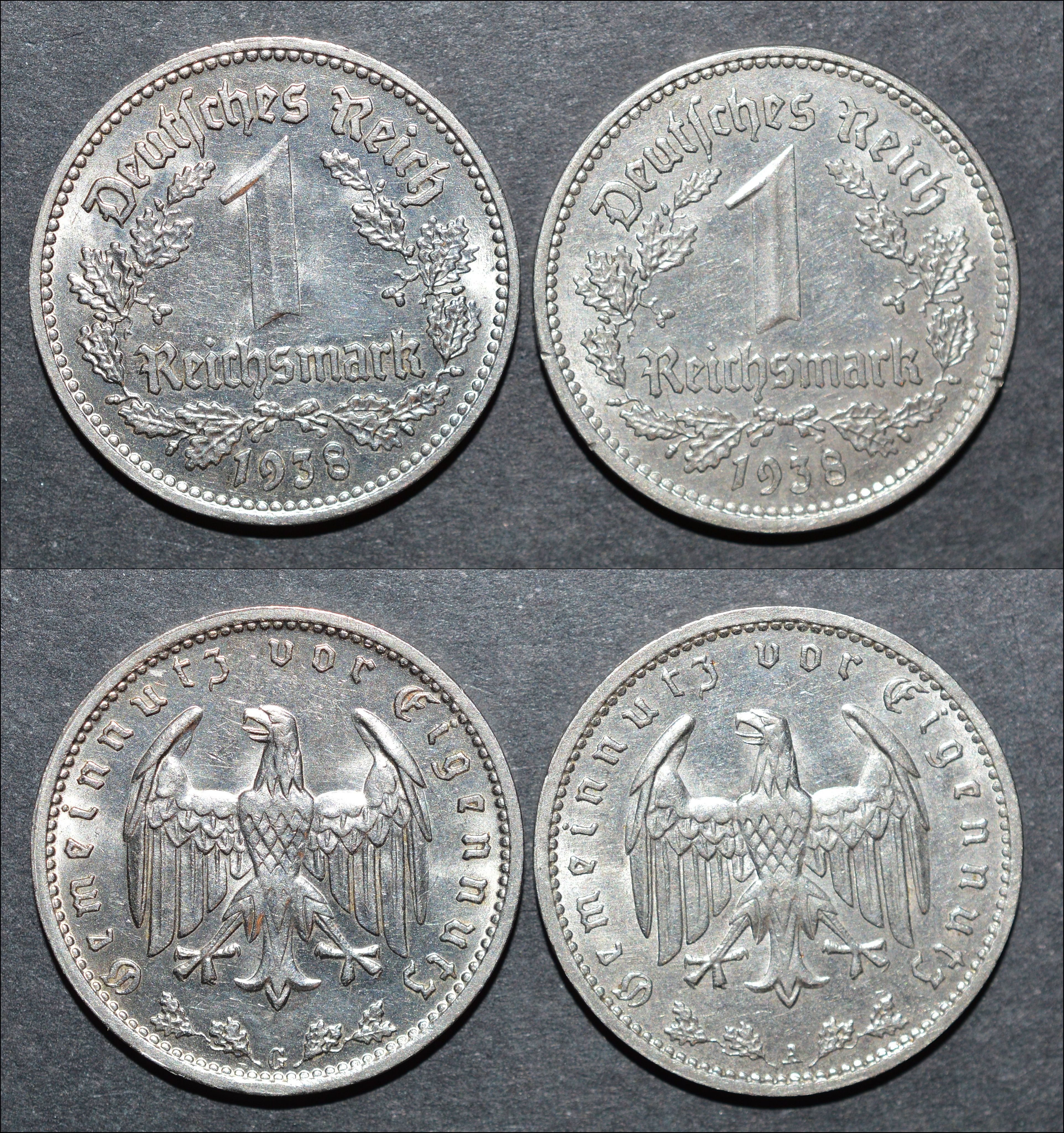 NorCollect:  Tyskland 2 x 1 Mark 1938 A-G