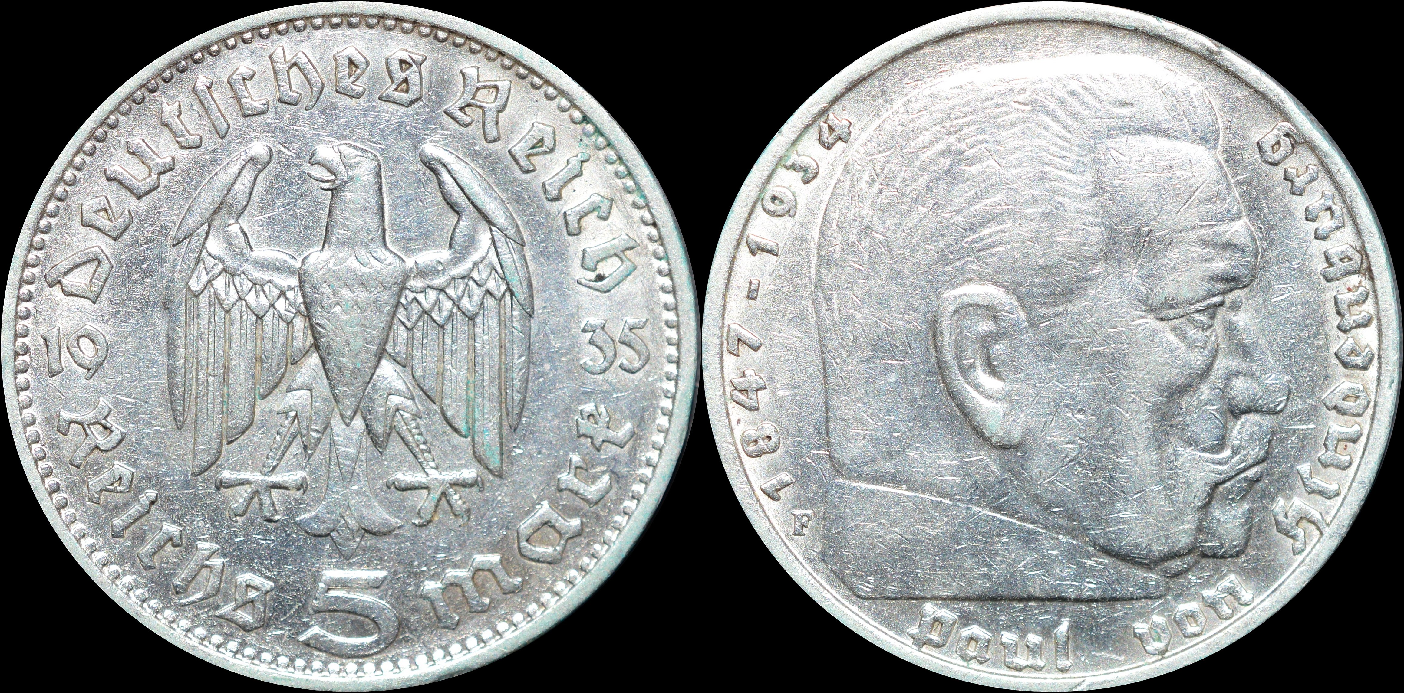 NorCollect:  Tyskland 5 Mark 1935 F  Sølv