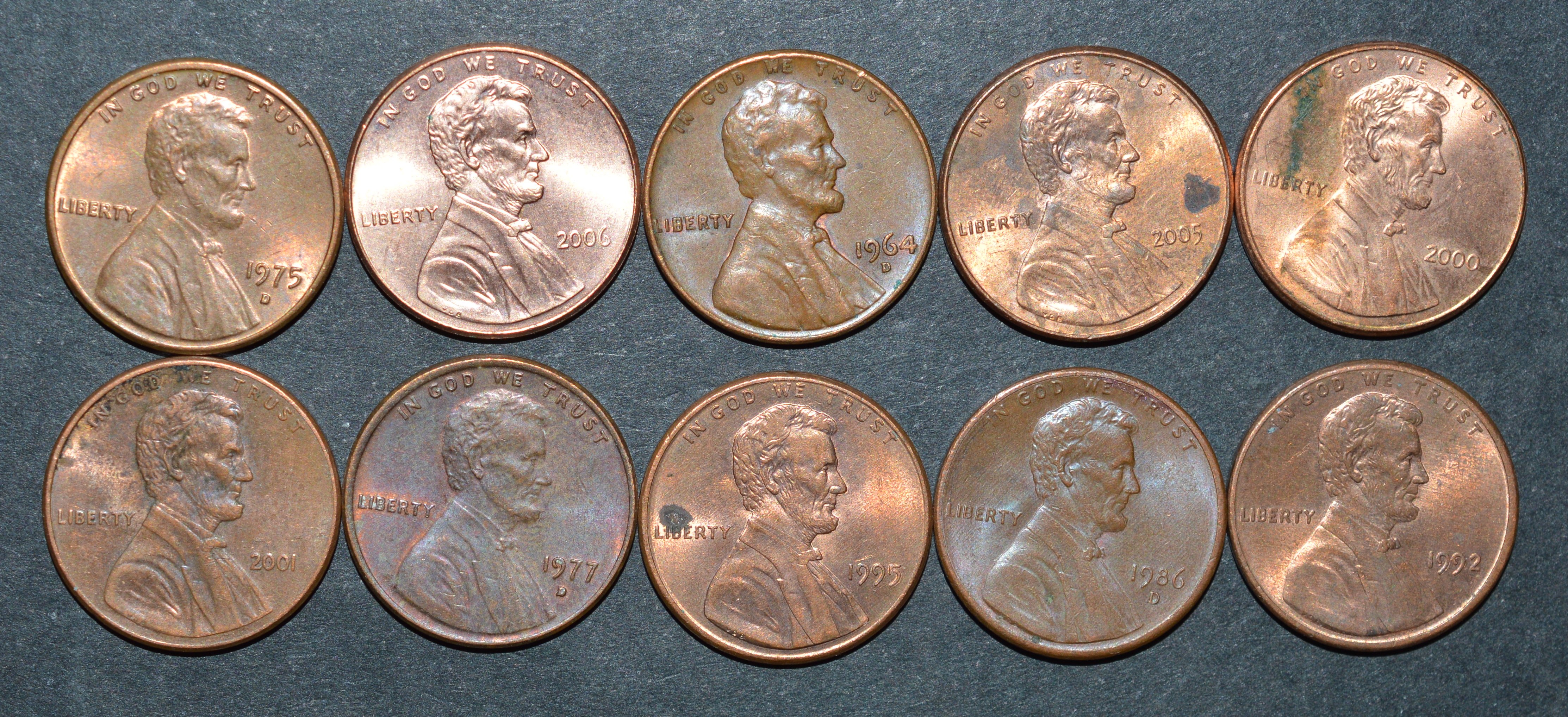 NorCollect:  USA 10 x 1 Cent 1964-2006