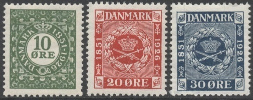 Danmark Afa: 154-56 - Frimerket 75 år i Danmark **