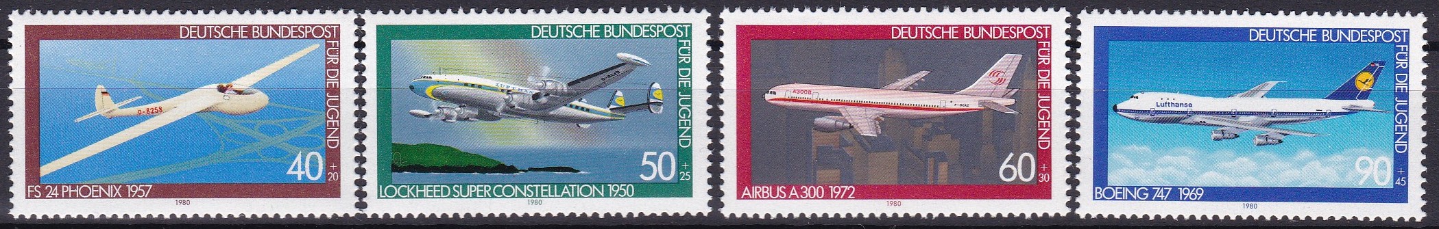 BRD 1980. Michel # 1040-1043. Luftfart. Postfrisk serie