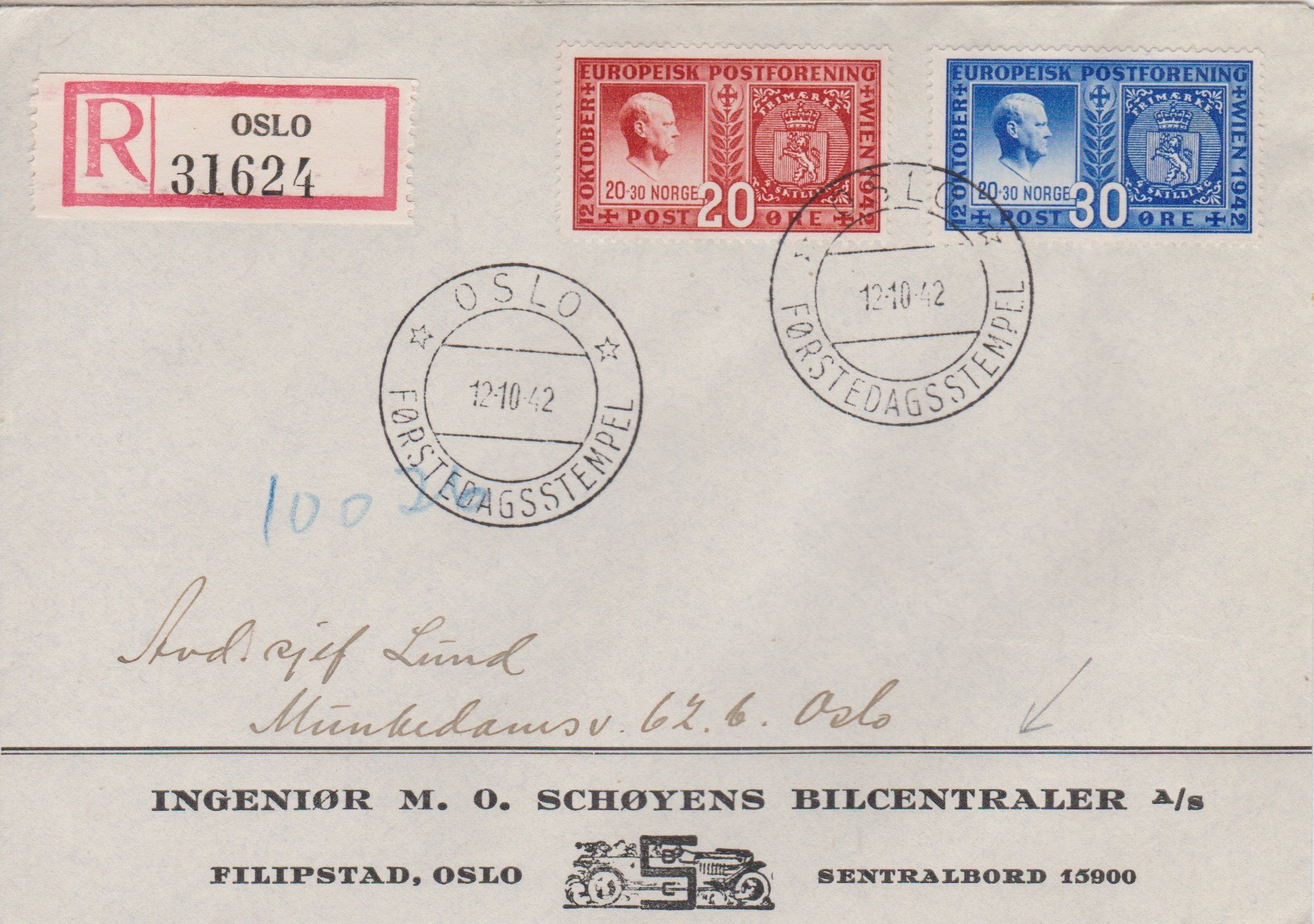 Nk 309-10 på brev 12-10-42. FDC.