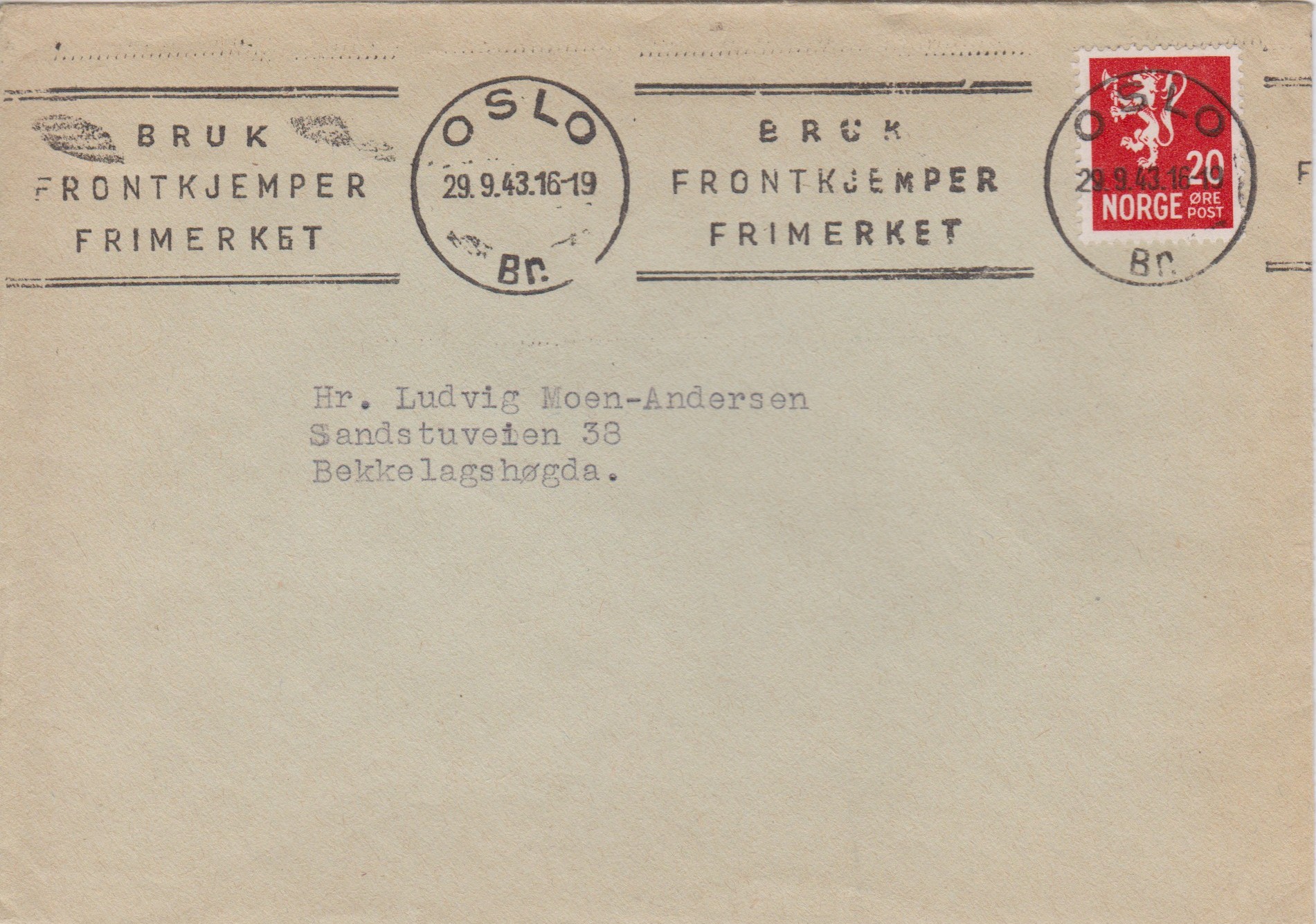 Nk 246 a. Oslo 29.9.43 på brev.