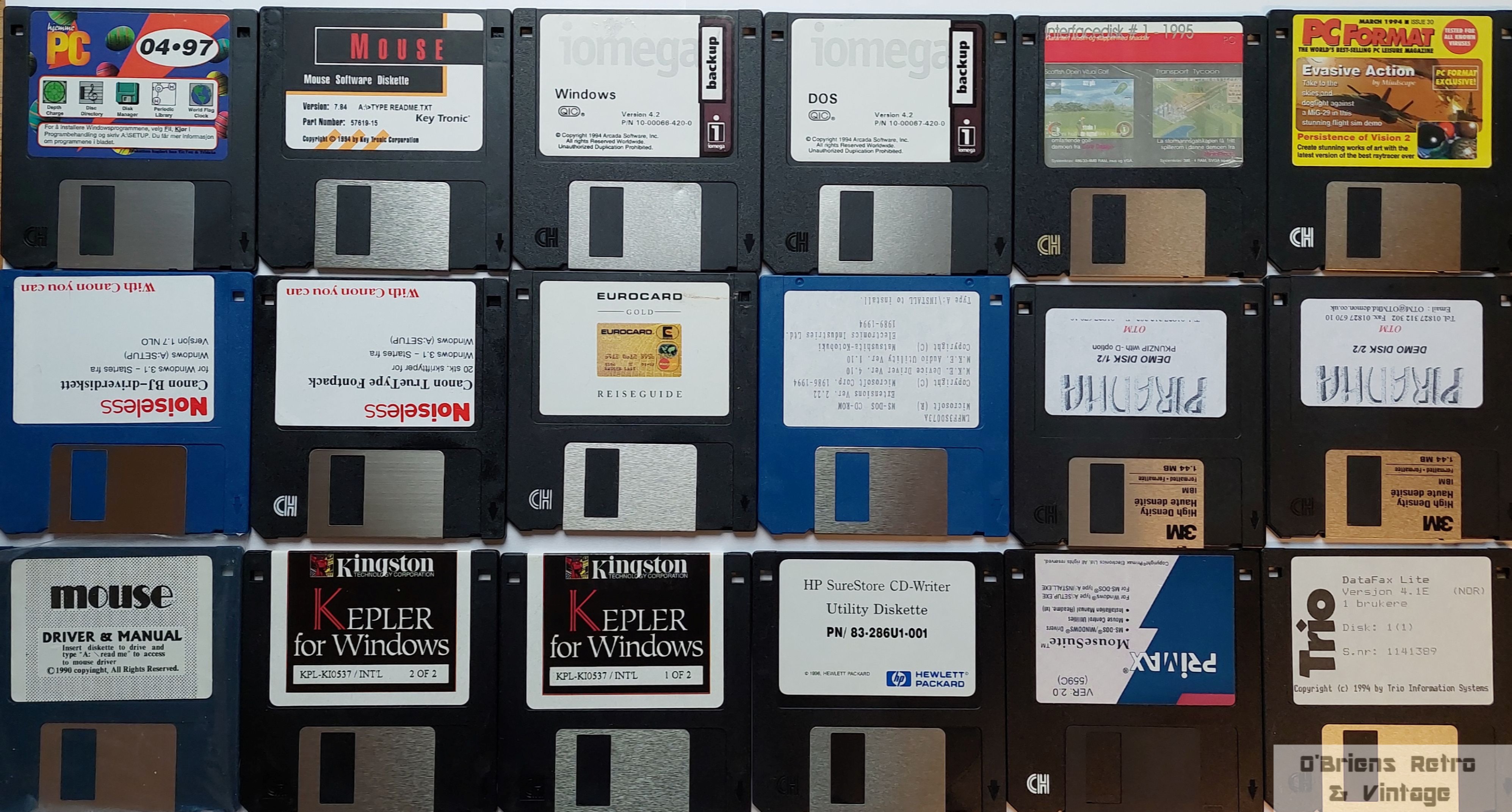 Stor lot med retro 3,5" PC-disketter - Spilldemoer, drivere, nytte