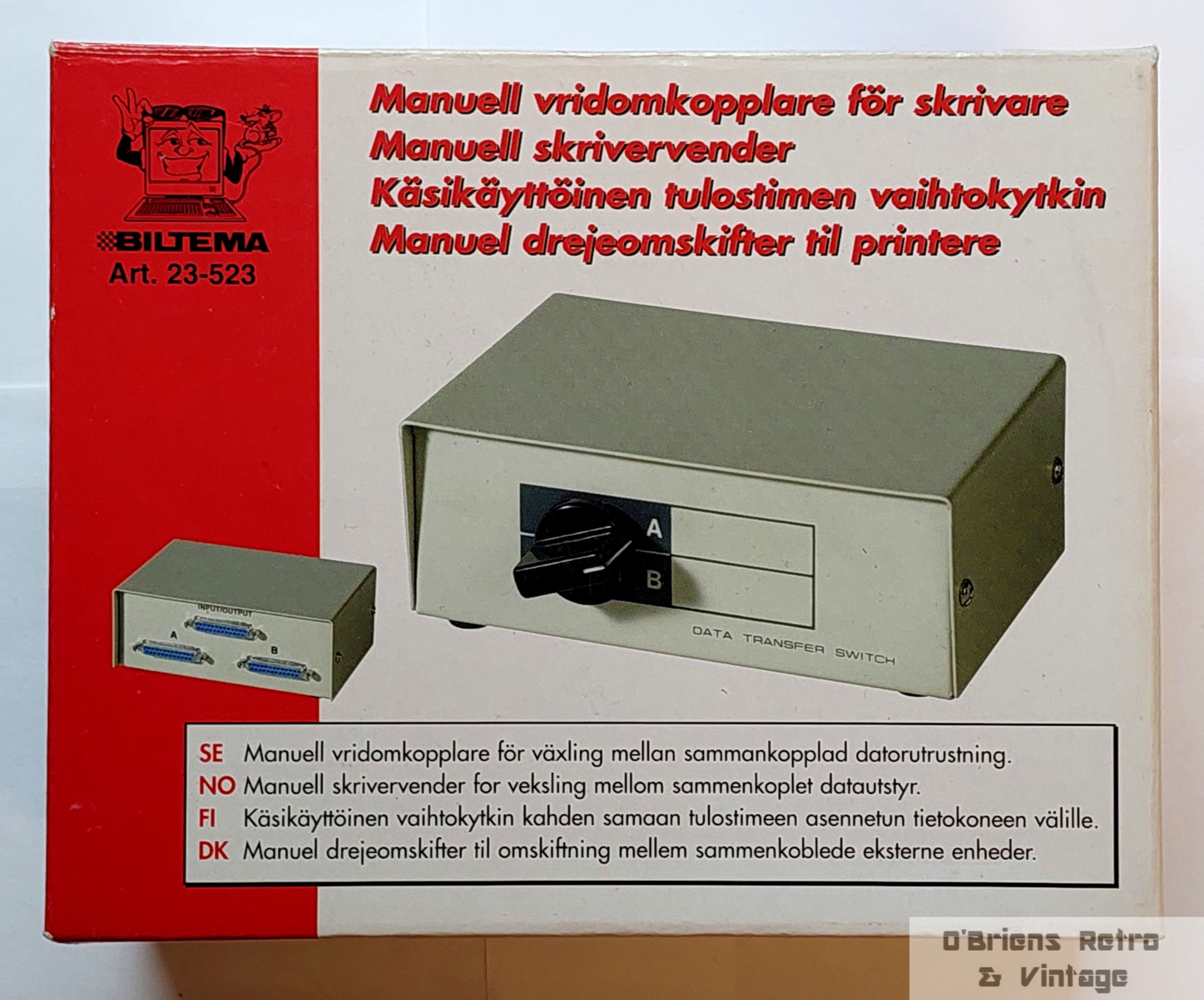 Retro Biltema manuell skrivervender LPT DB25 dataswitch - Komplett i eske!