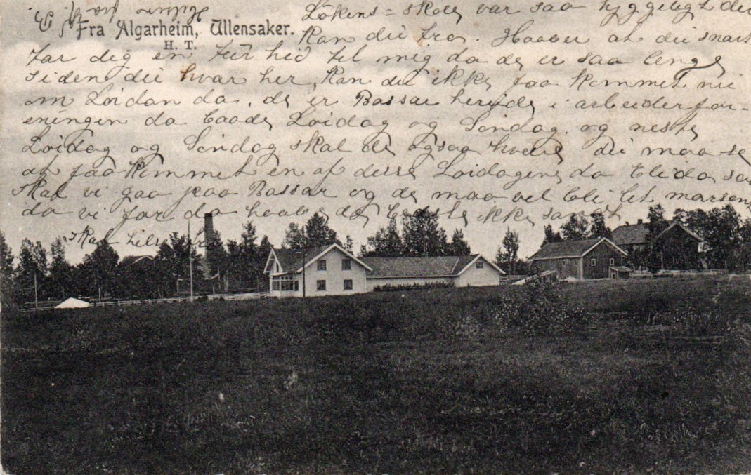 Algarheim, Ullensaker. Pent rettvendt stempel Holter 1907.