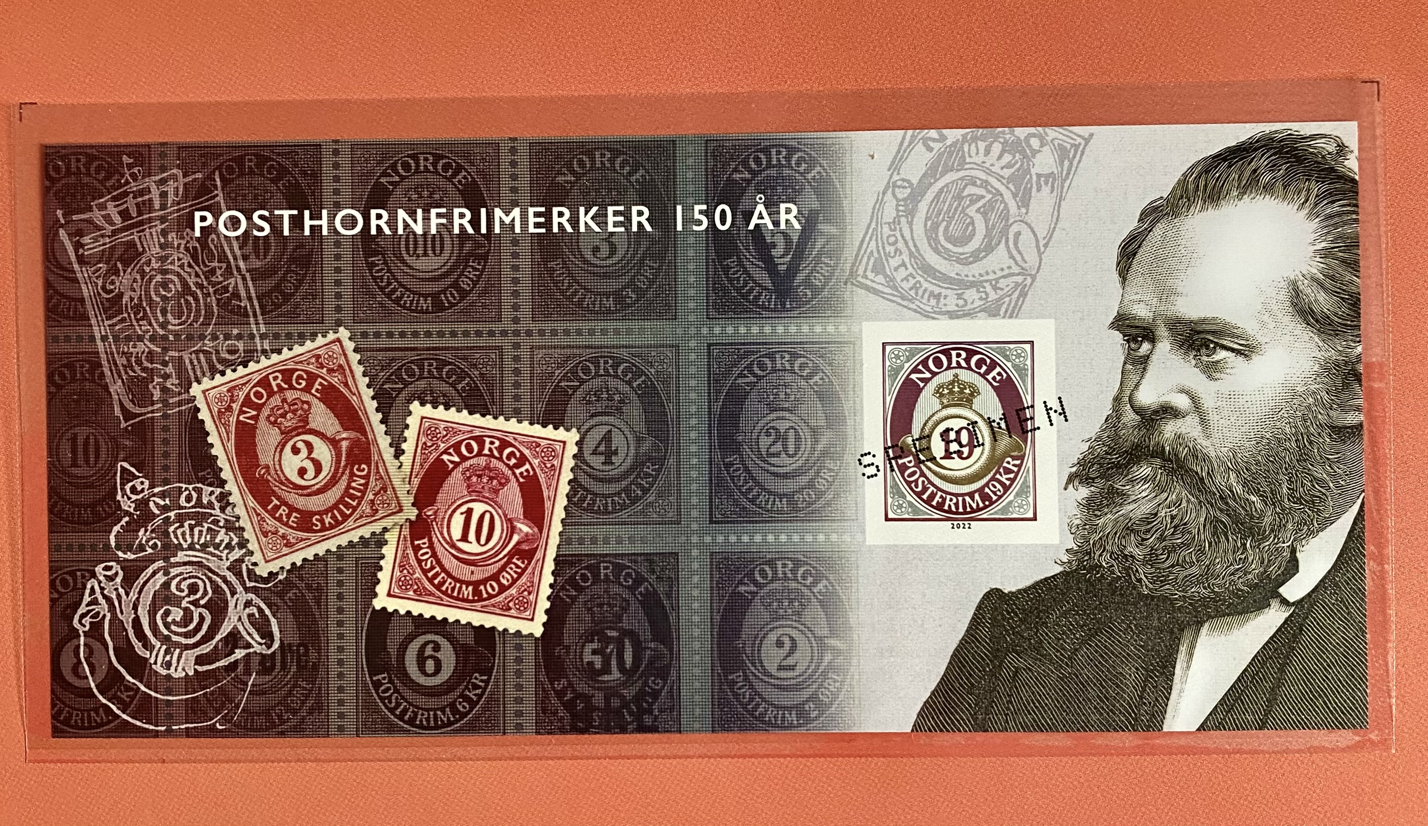 NK 2083 Miniatyrark stemplet SPECIMEN i folder fra Posten