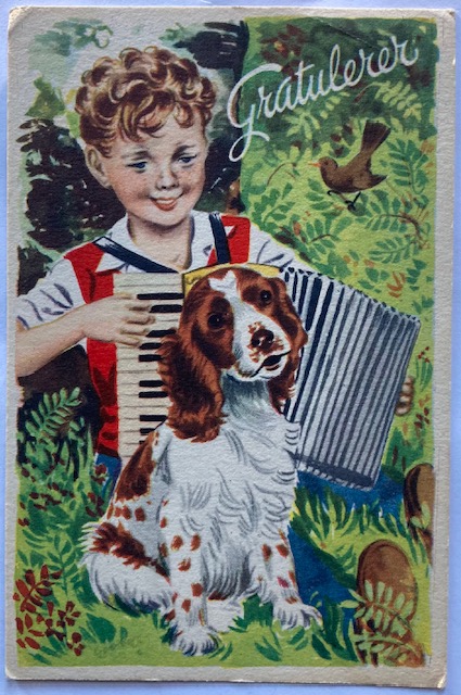 George Schumann Gutt med hund og trekkspill
