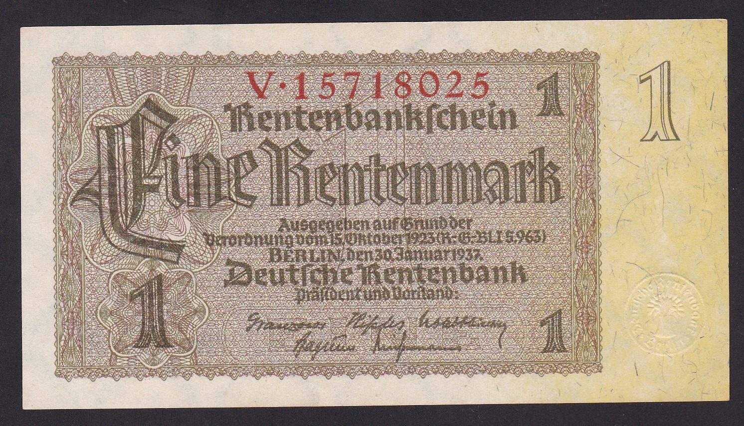 Tyskland . 1937 . 1 Rentenmark.   UNC