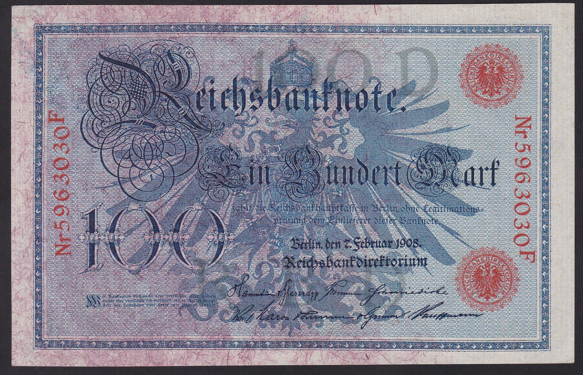 Tyskland . 1908 . 100 Mark