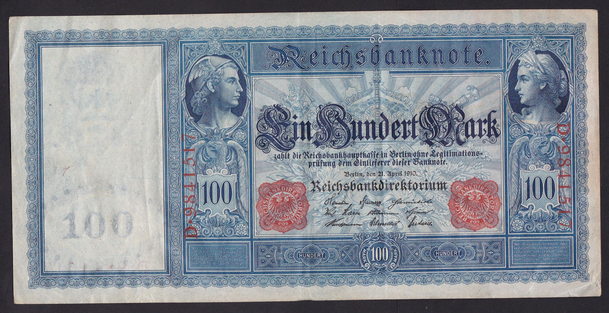 Tyskland . 1910 . 100 Mark