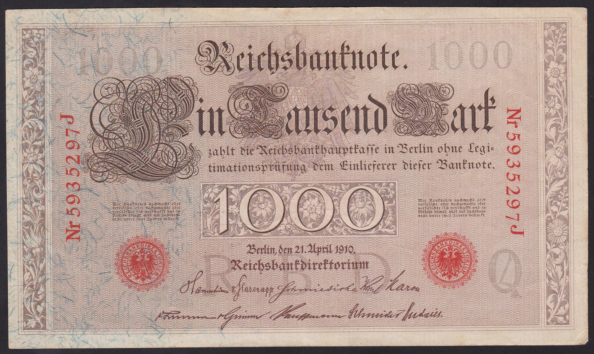 Tyskland . 1910 . 1000 Mark . Røde segl