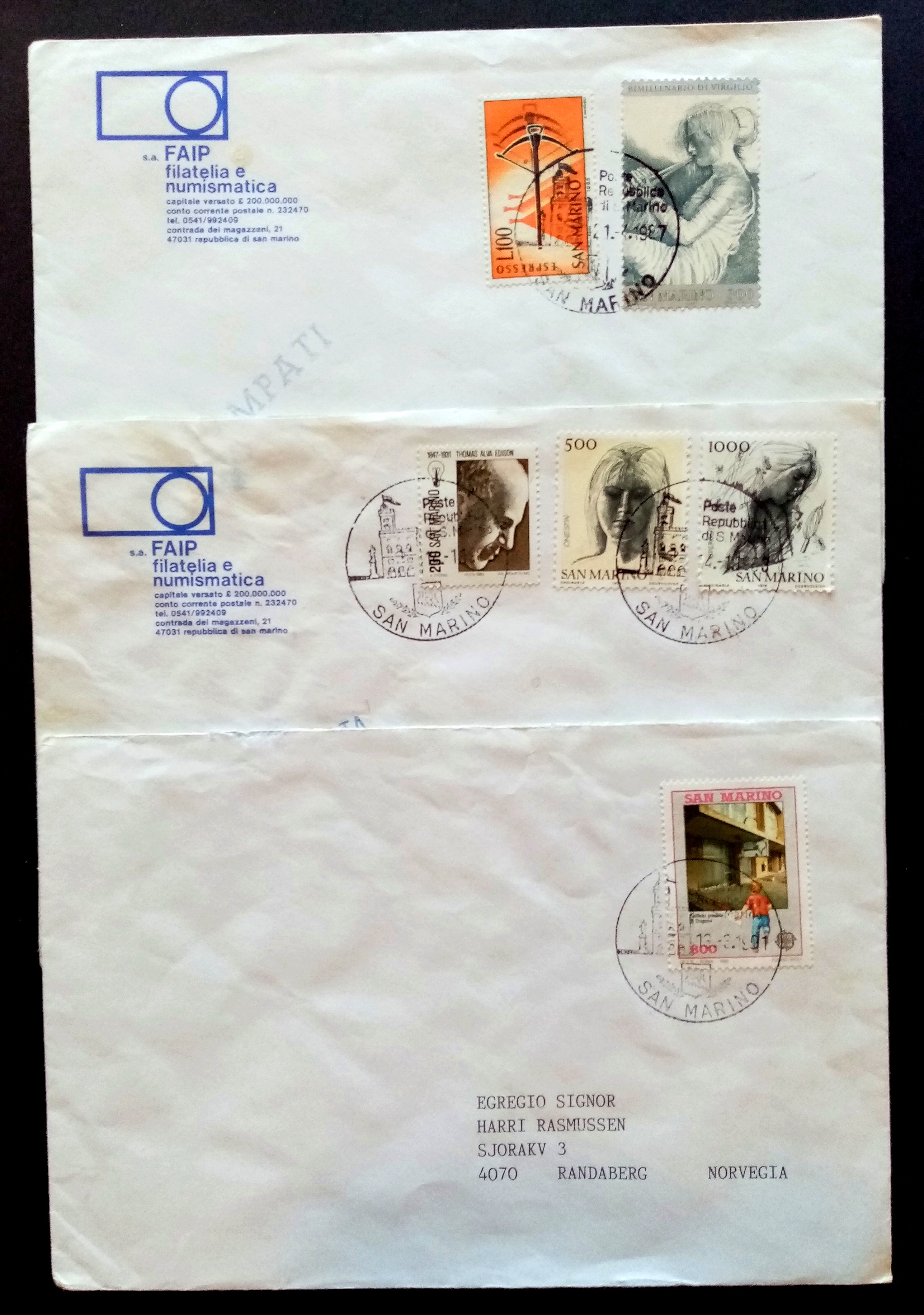 3 stk. San Marino brev.
